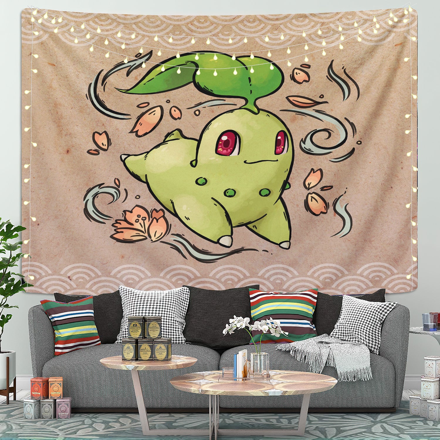 Chikorita Pokemon Tapestry Room Decor