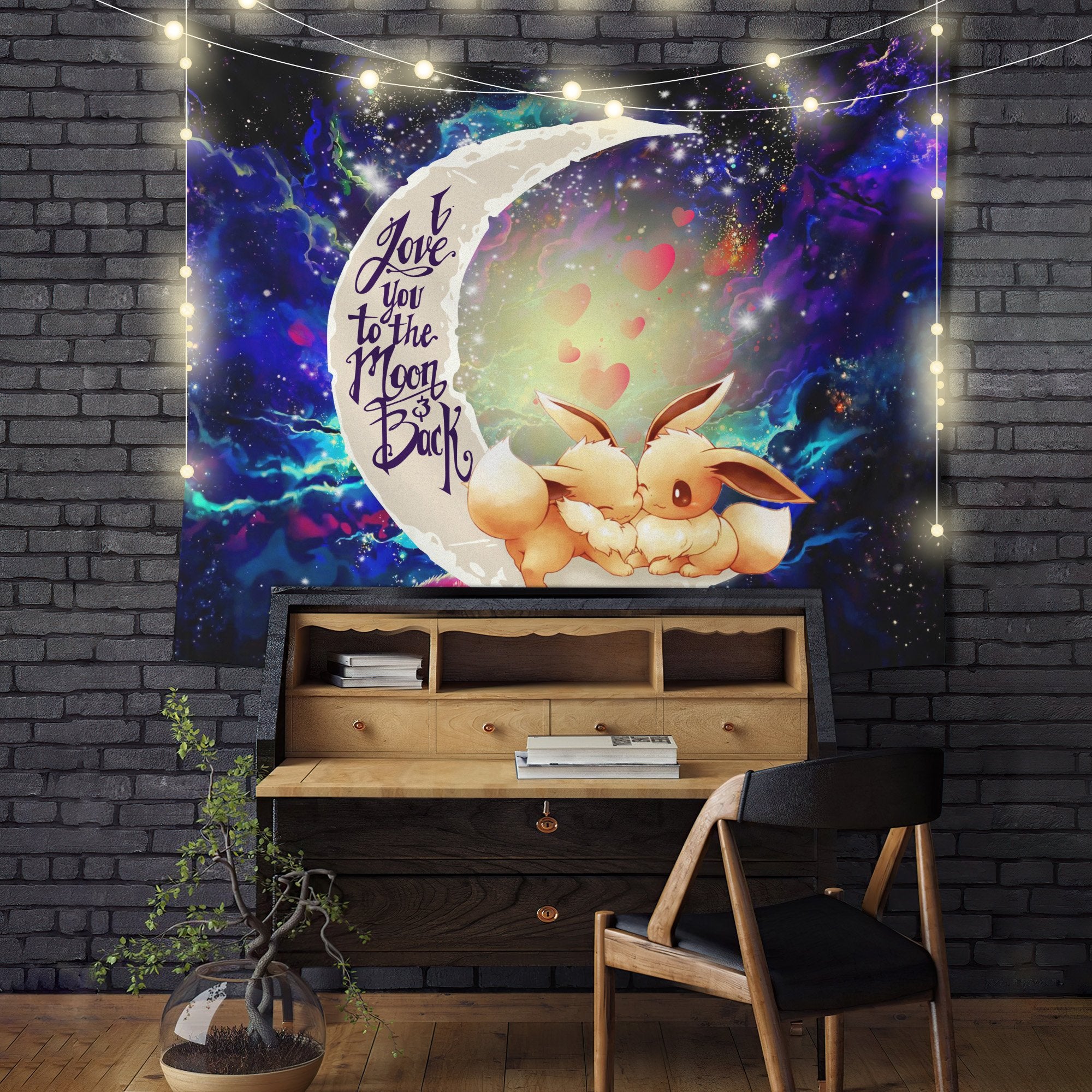 Cute Eevee Pokemon Couple Moon And Back Galaxy Tapestry Room Decor