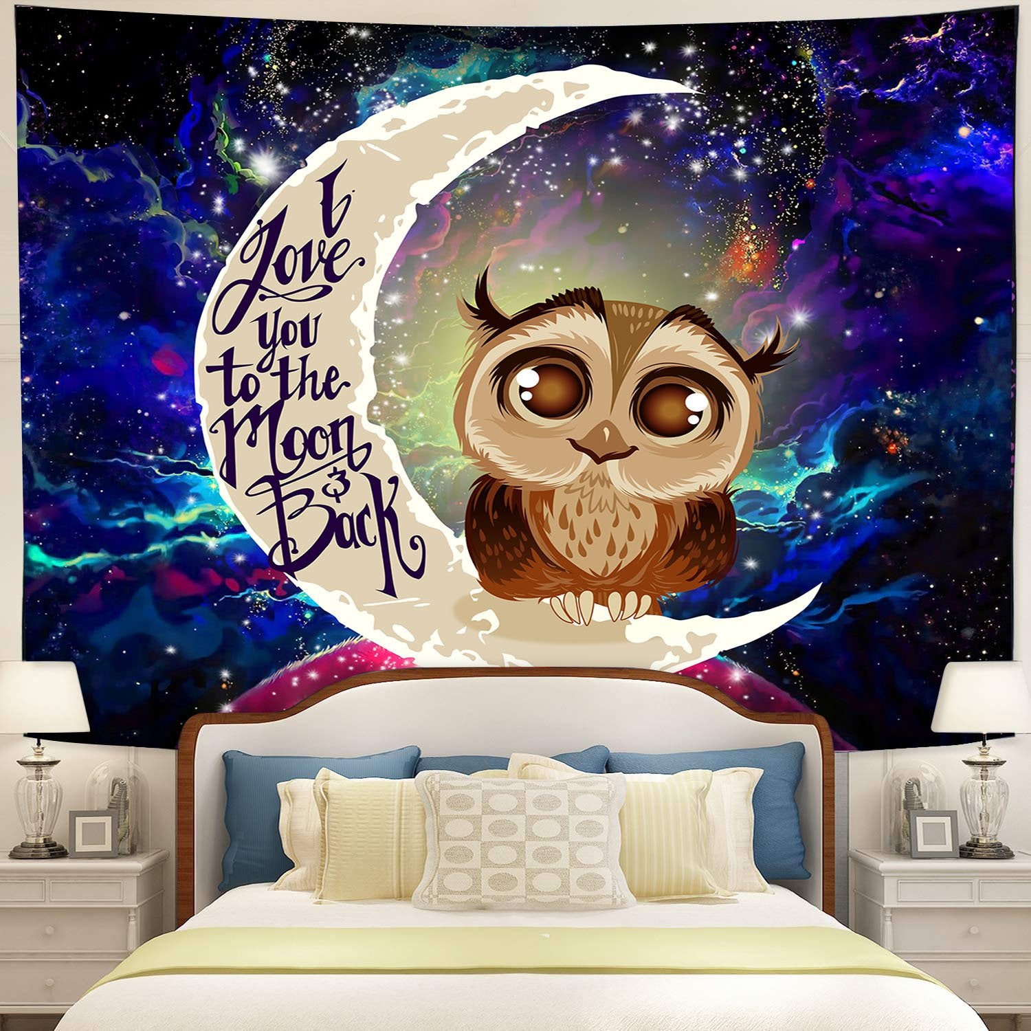Cute Owl Moon And Back Tapestry Room Decor