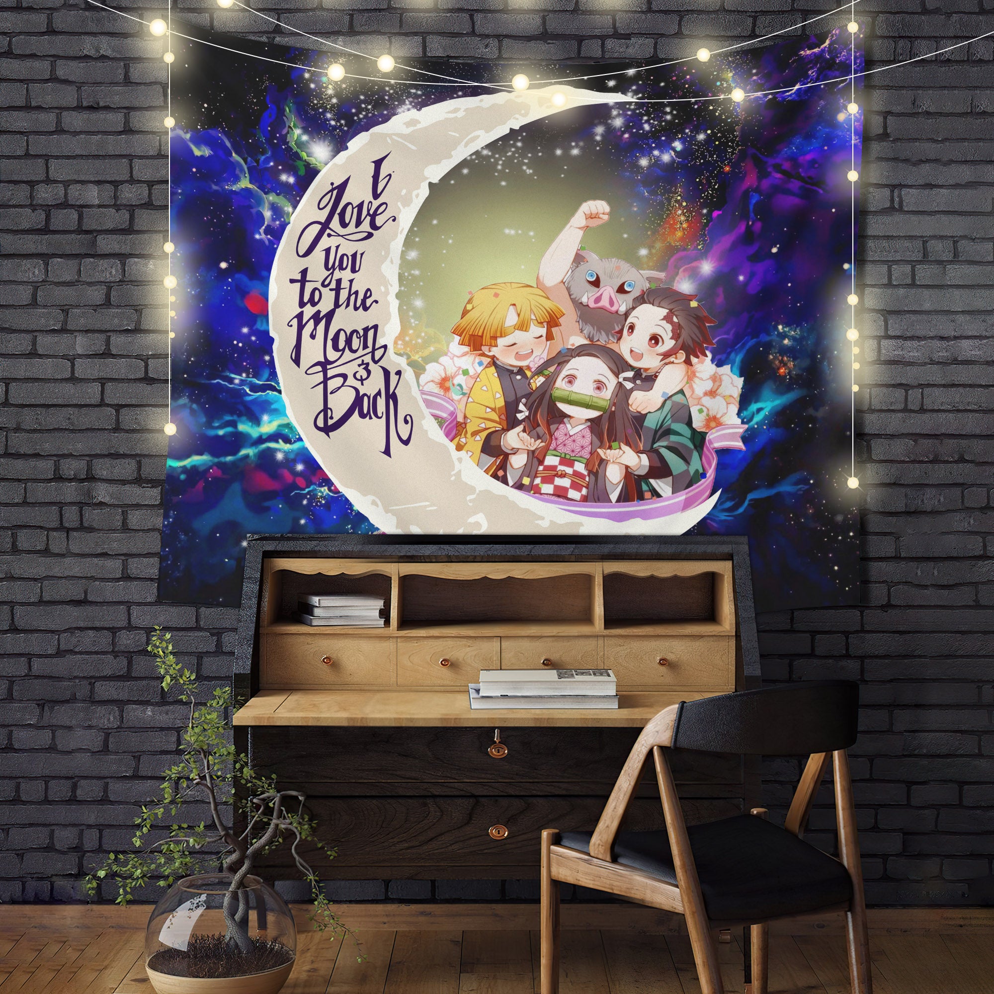 Demond Slayer Team Love You To The Moon Galaxy Tapestry Room Decor
