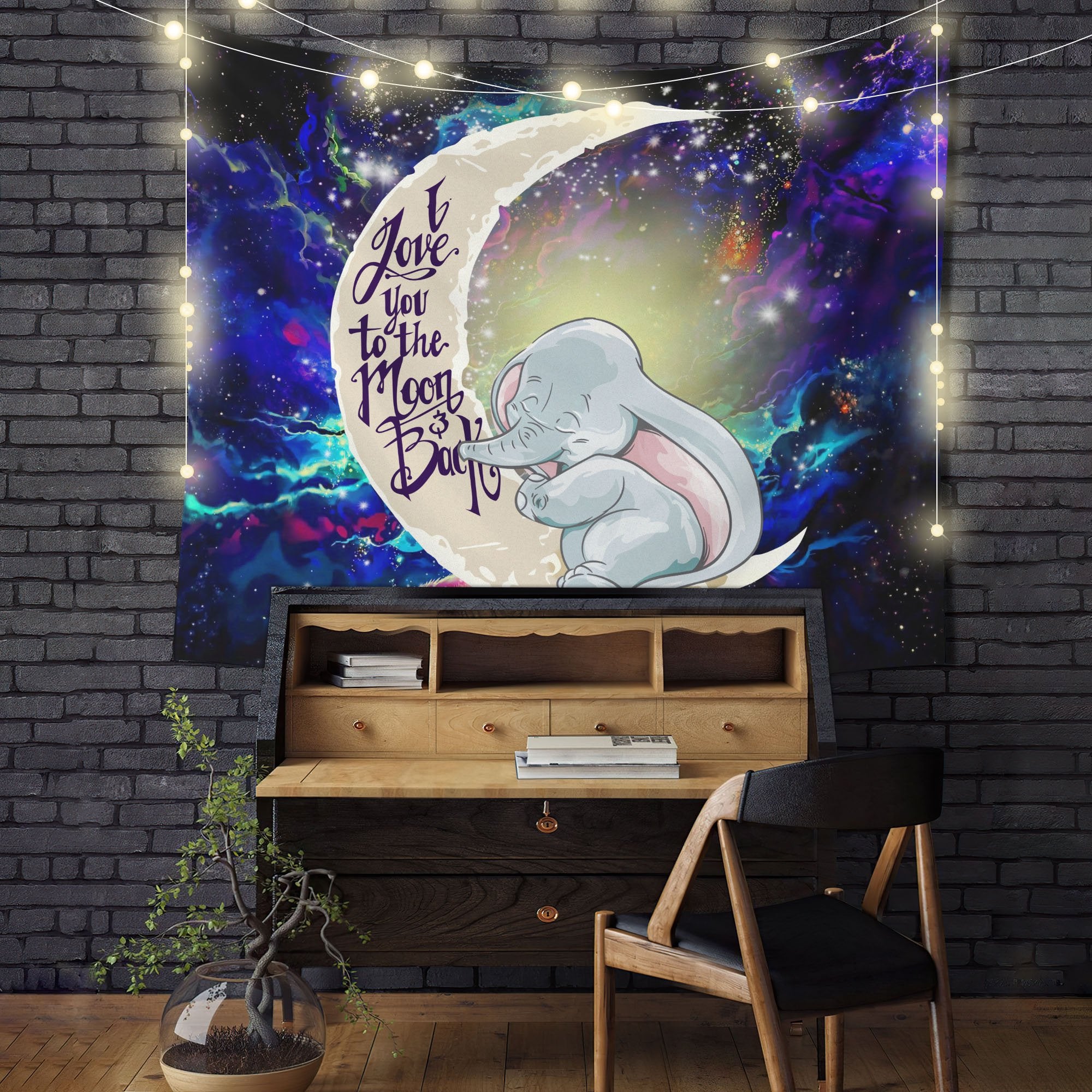 Dumbo Elephant Moon And Back Tapestry Room Decor