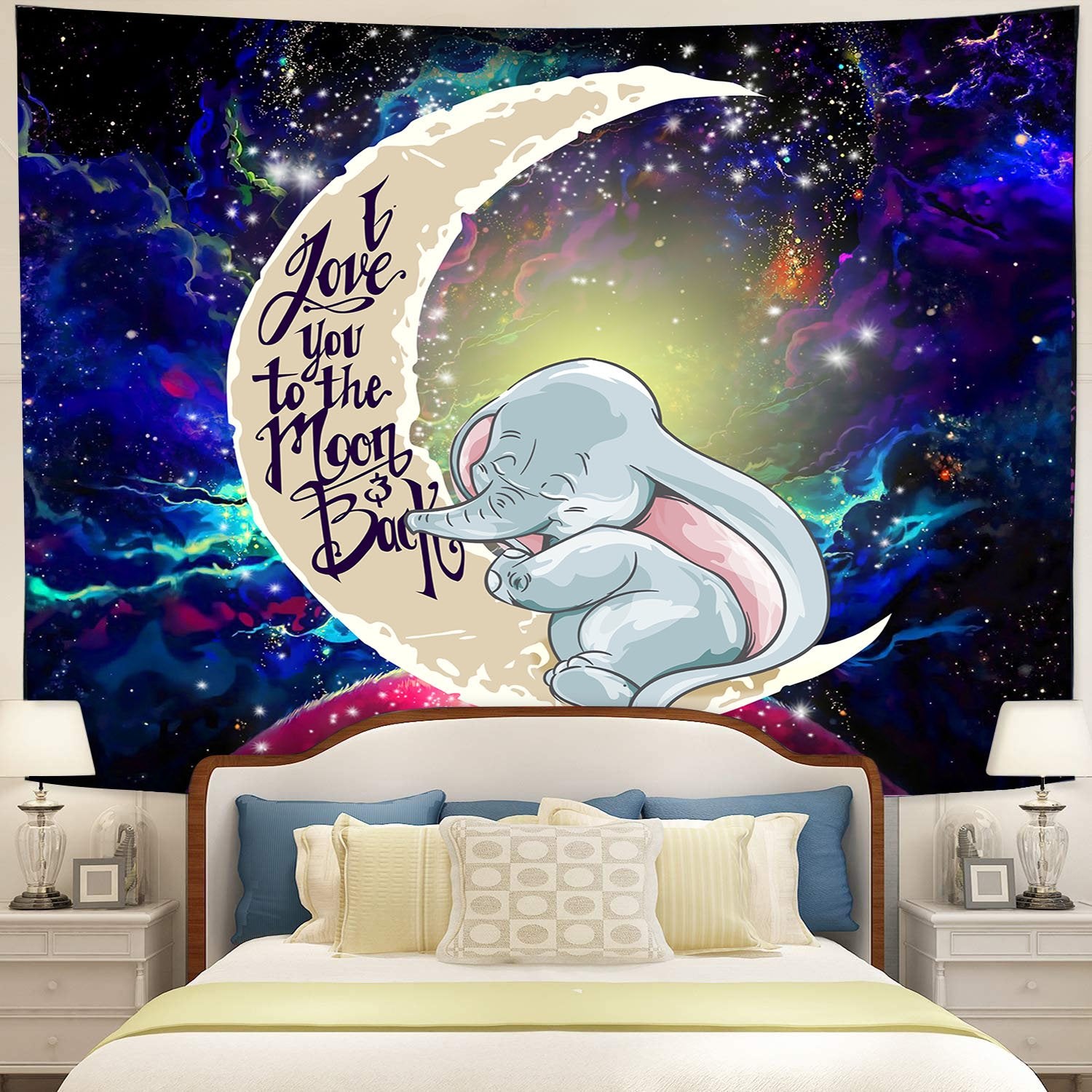 Dumbo Elephant Moon And Back Tapestry Room Decor