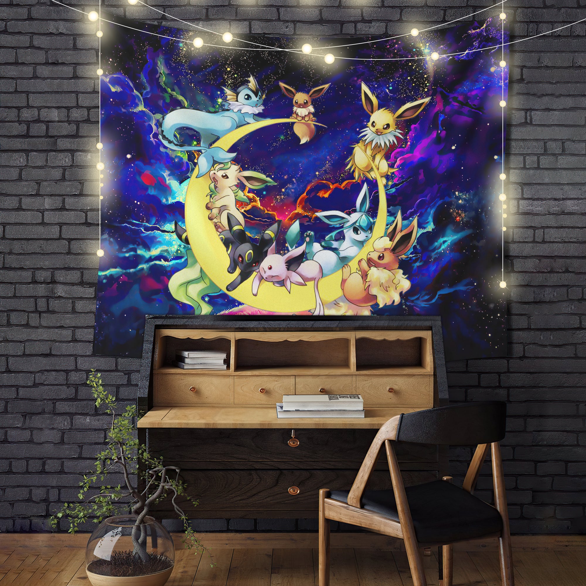 Eevee Evolution Pokemon Love You To The Moon Galaxy Tapestry Room Decor