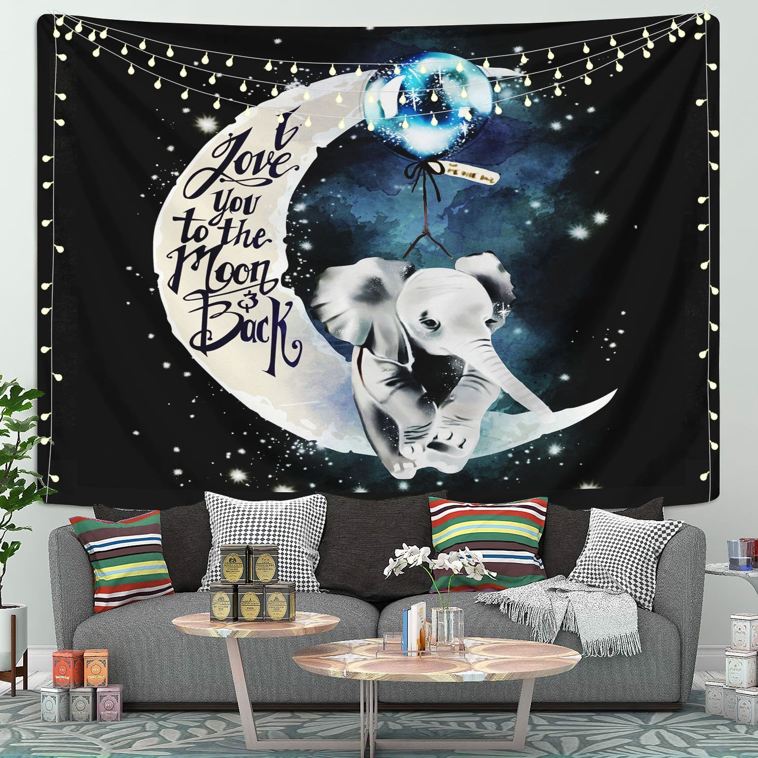Elephant Love You To The Moon Tapestry Room Decor