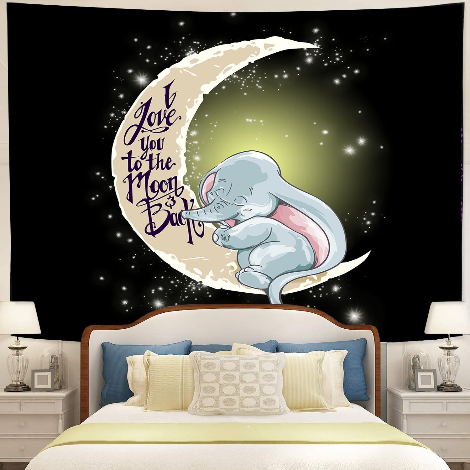 Dumbo Elephant Love You To The Moon Tapestry Room Decor
