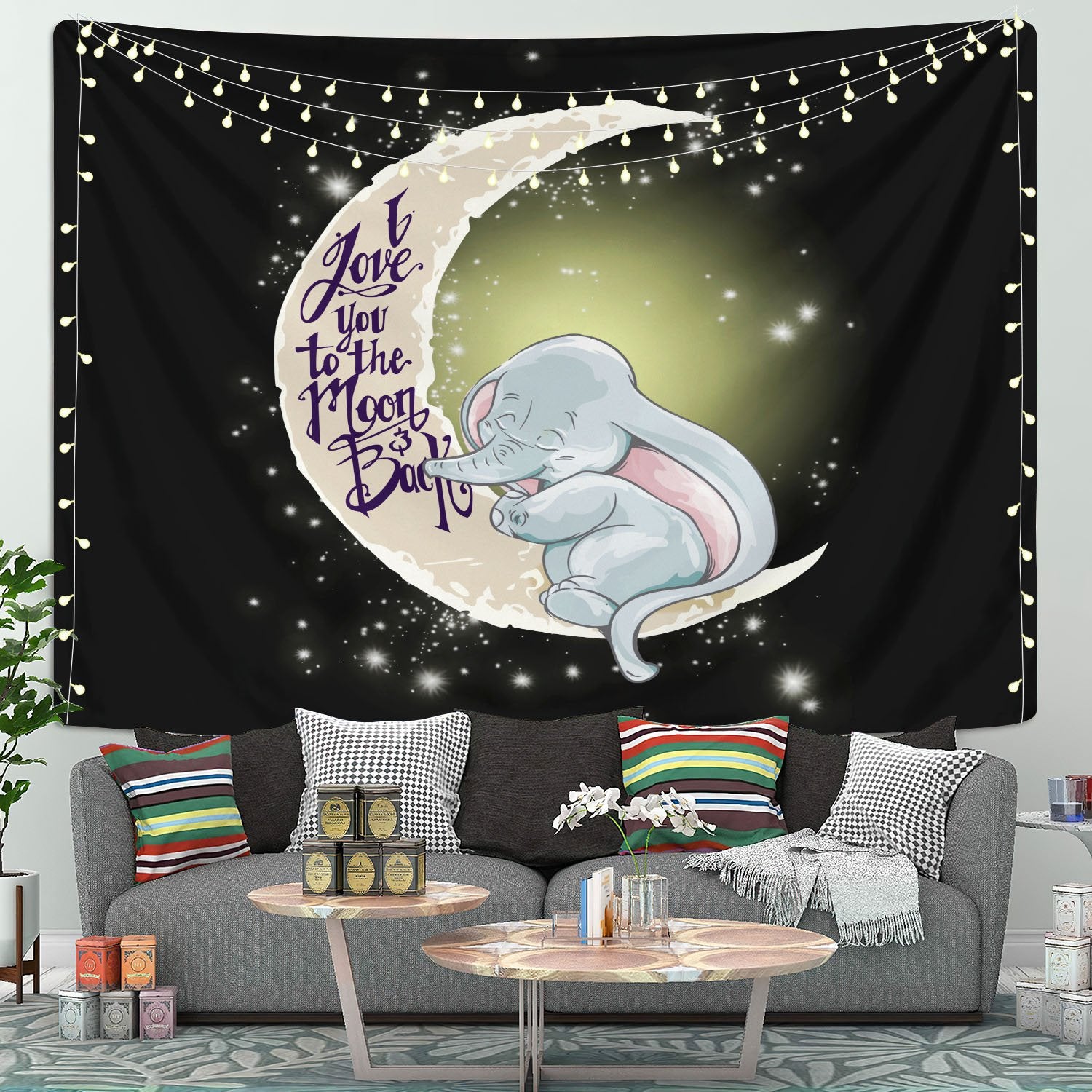 Dumbo Elephant Love You To The Moon Tapestry Room Decor