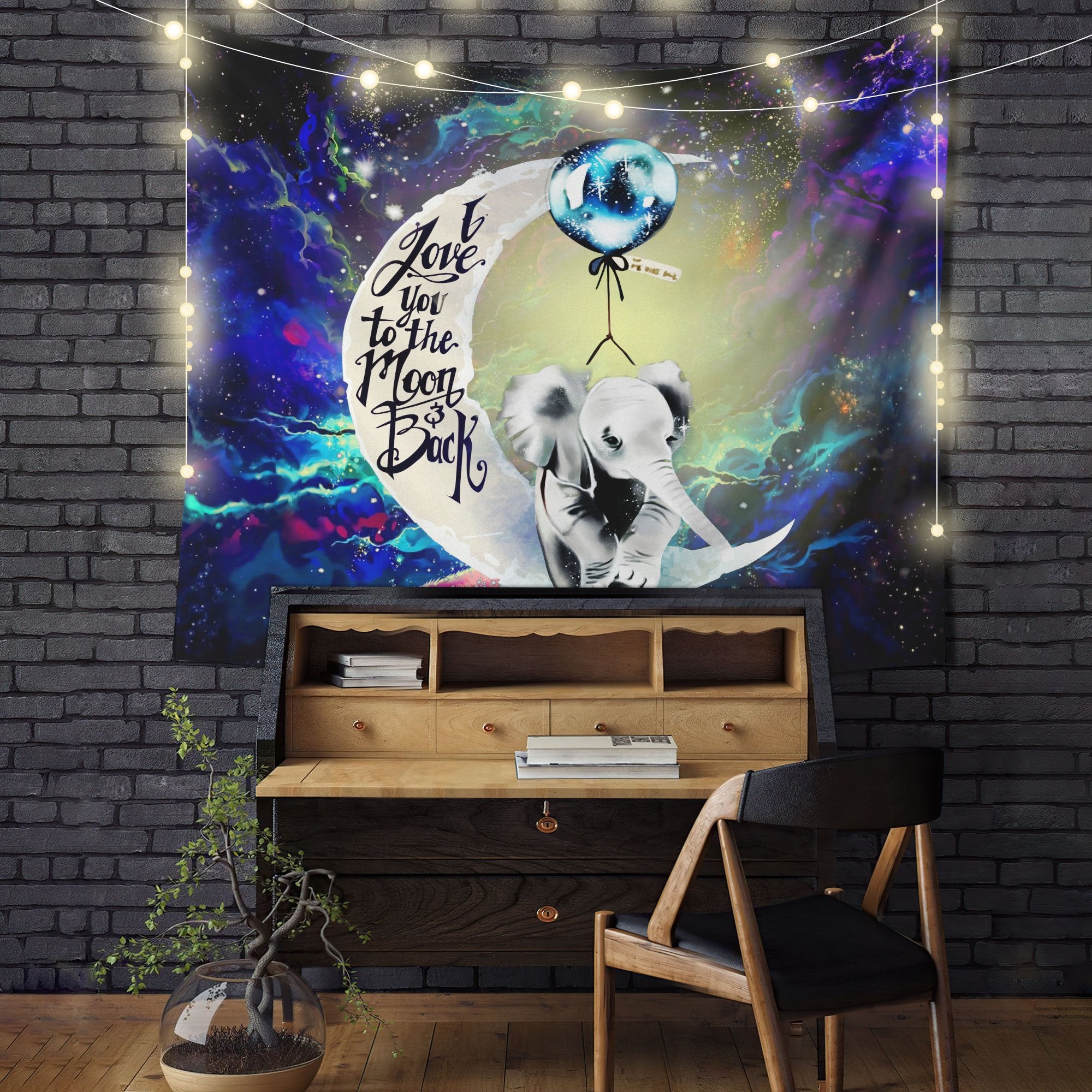 Elephant Cute Moon And Back Tapestry Room Decor
