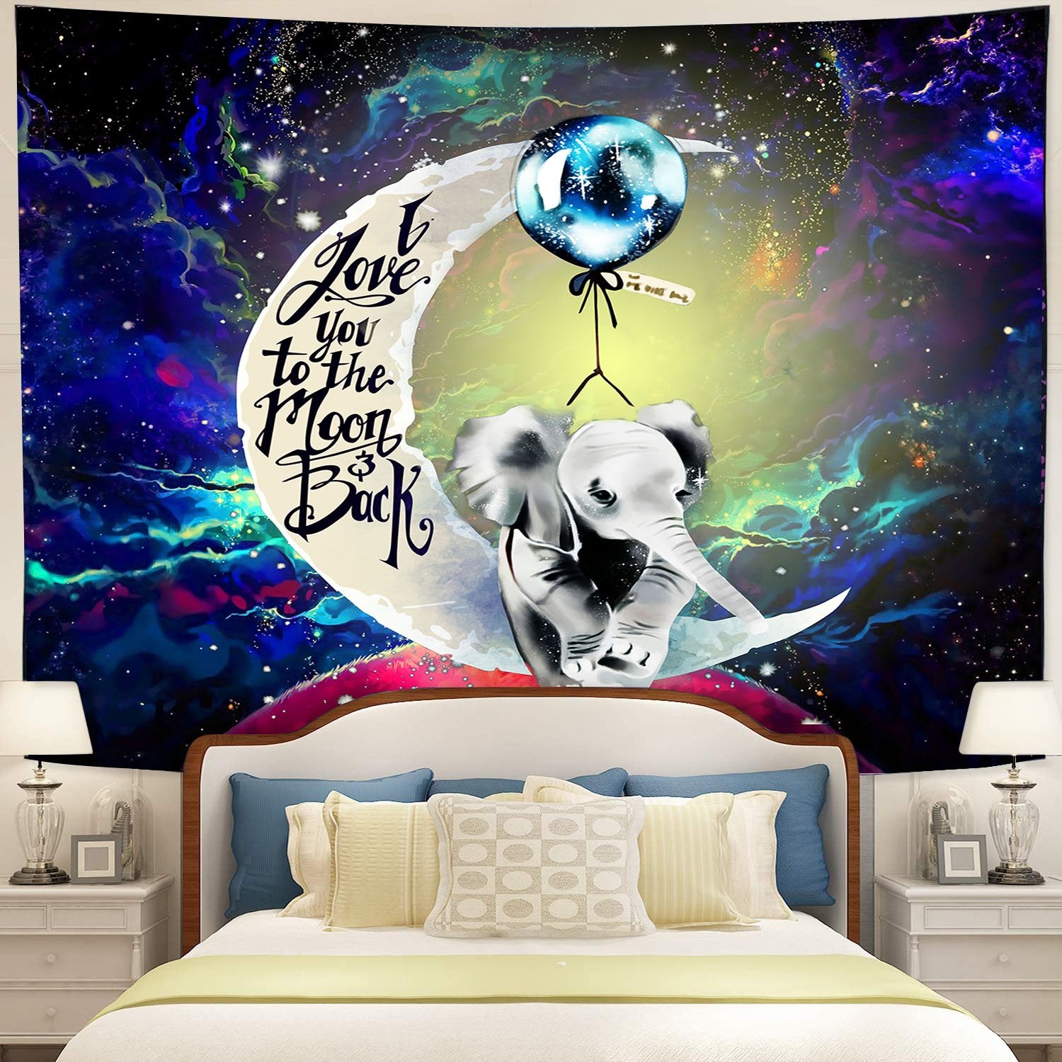 Elephant Cute Moon And Back Tapestry Room Decor