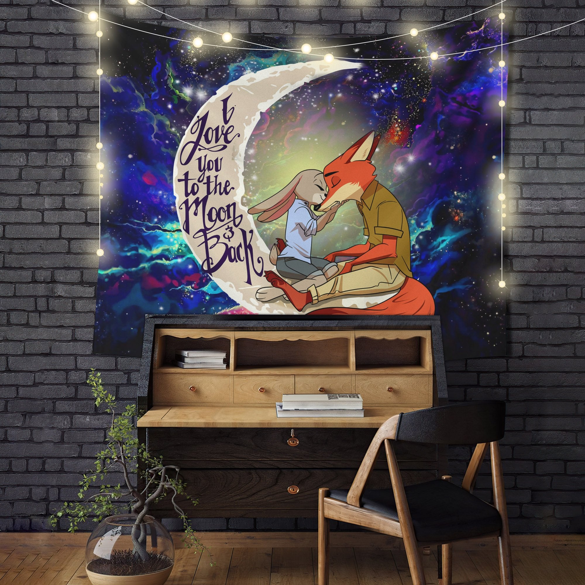 Fox Couple Moon And Back Galaxy Tapestry Room Decor