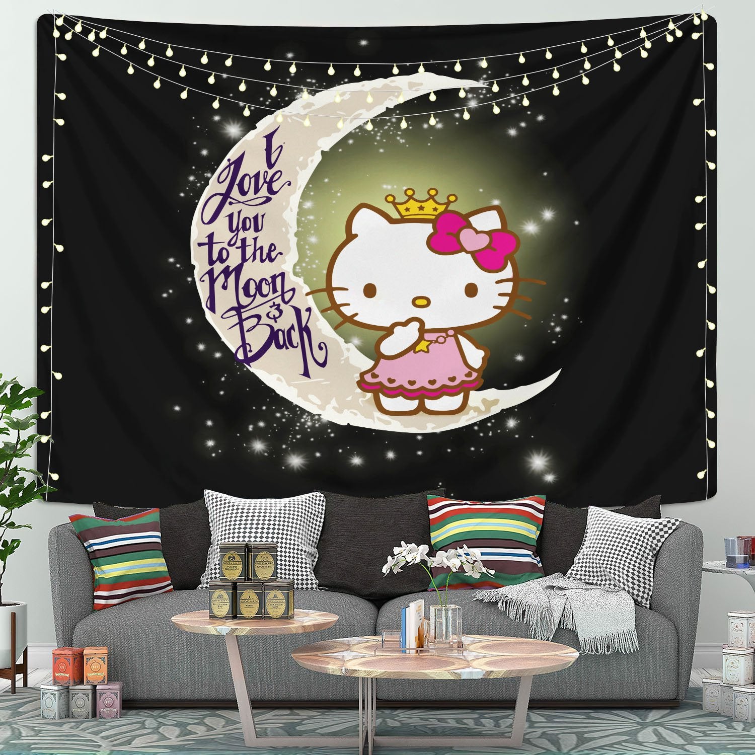 Hello Kitty Love You To The Moon Tapestry Room Decor