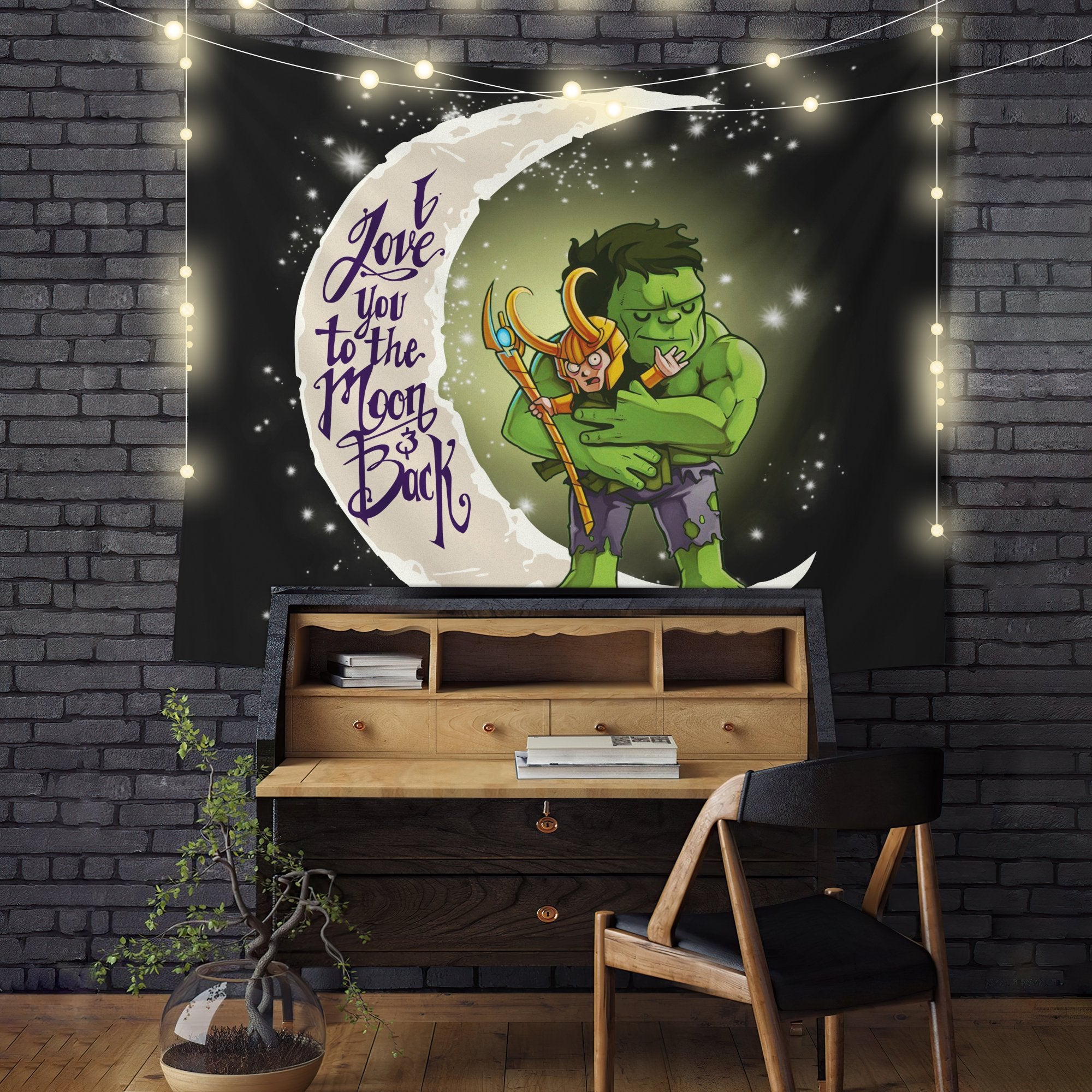 Hulk And Loki Love You To The Moon Tapestry Room Decor