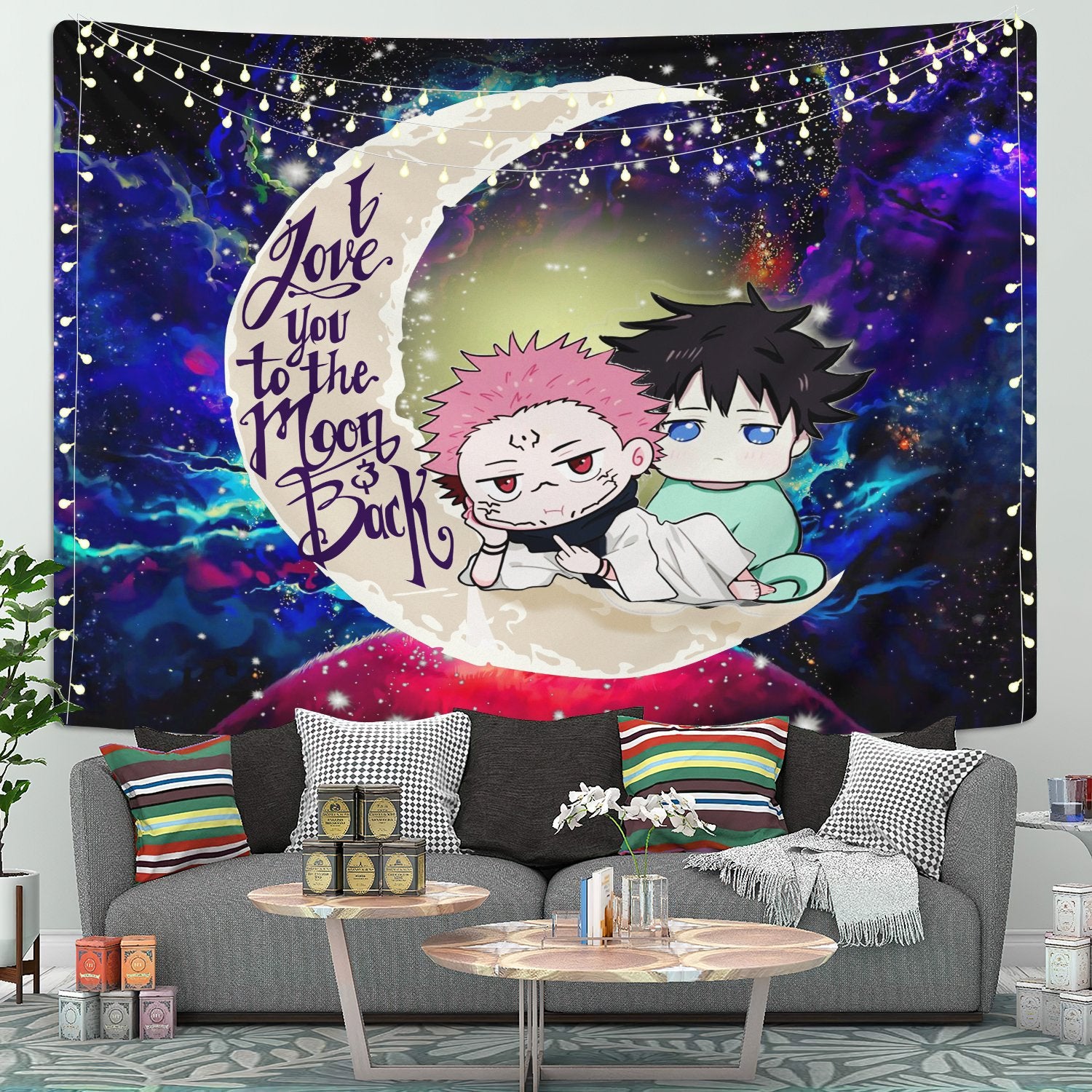 Jujutsu Kaisen Gojo Sukuna Love You To The Moon Galaxy Tapestry Room Decor