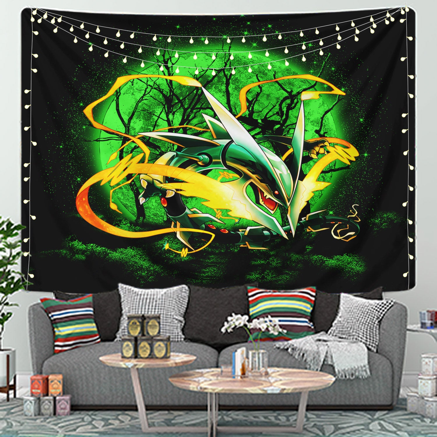 Mega X Rayquaza Pokemon Moonlight Tapestry Room Decor
