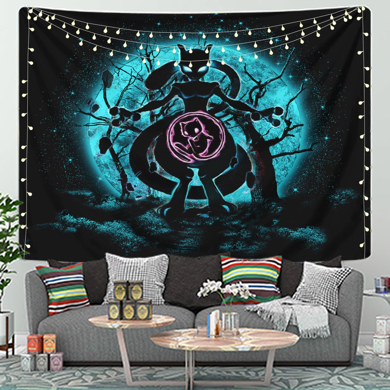 Mewtwo Pokemon Moonlight Tapestry Room Decor