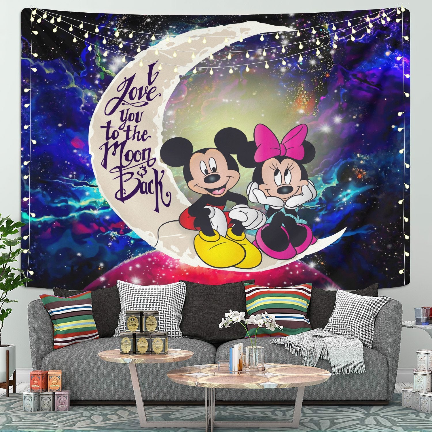 Mice Couple Moon And Back Galaxy Tapestry Room Decor