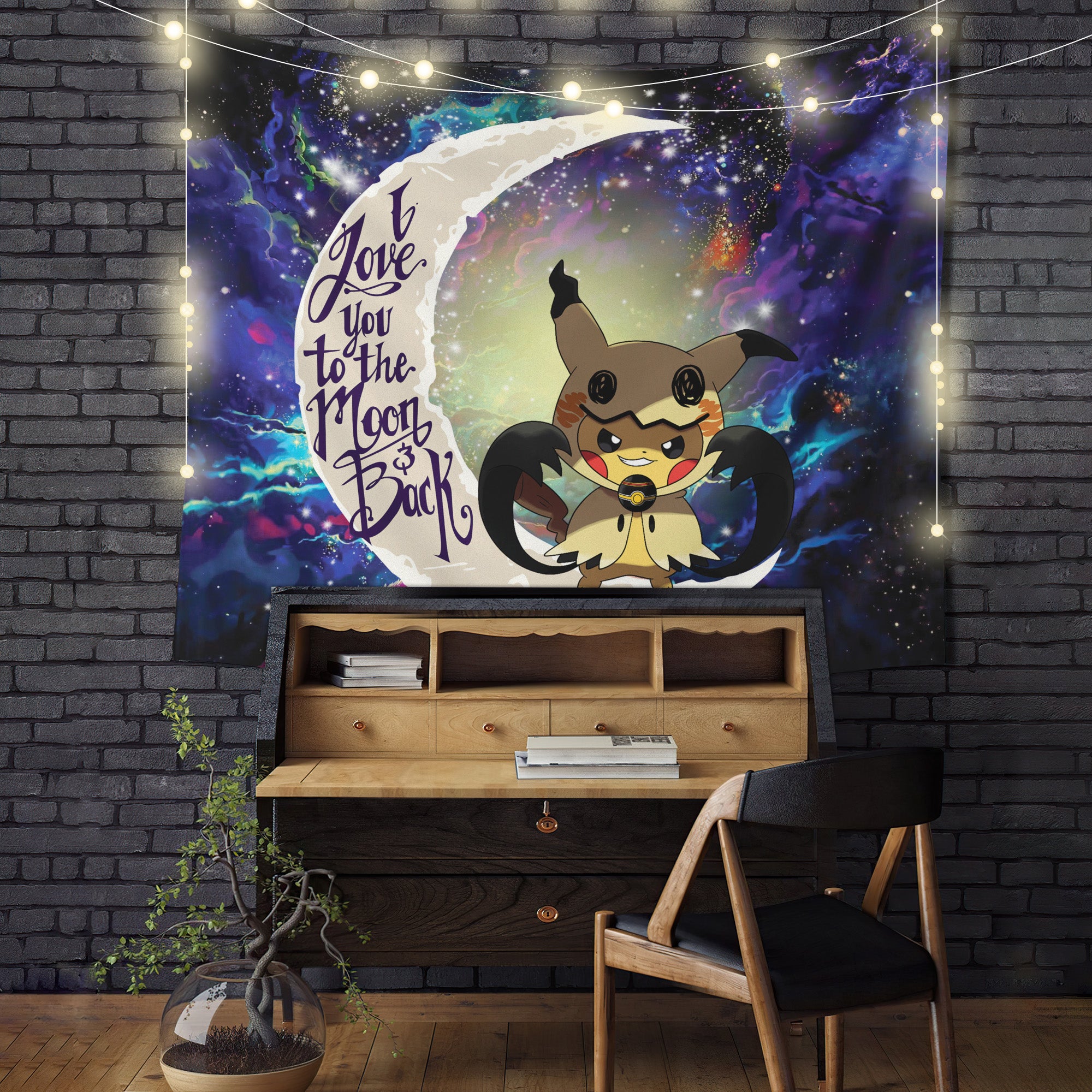 Pikachu Mimikyu Pokemon Love You To The Moon Galaxy 1 Tapestry Room Decor