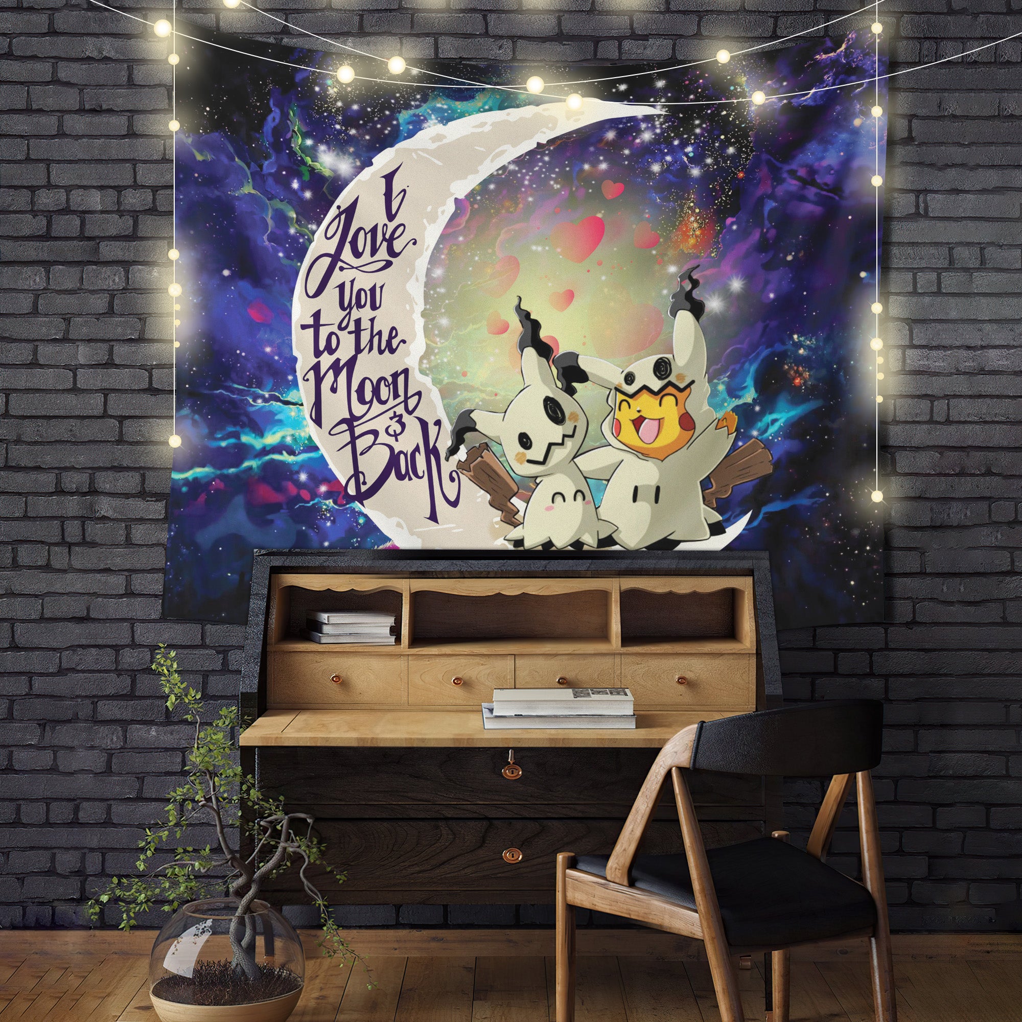 Pikachu Mimikyu Pokemon Love You To The Moon Galaxy 2 Tapestry Room Decor