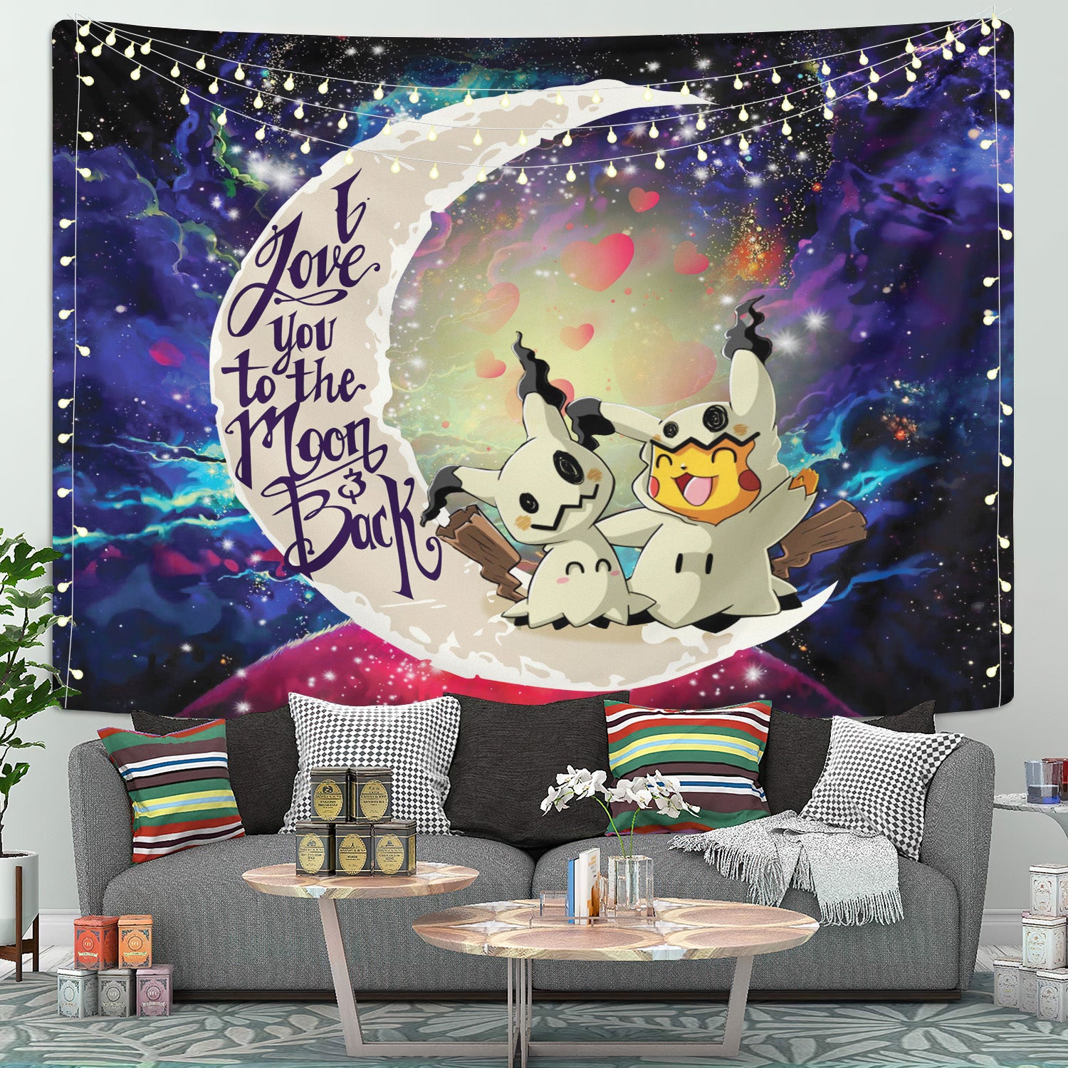 Pikachu Mimikyu Pokemon Love You To The Moon Galaxy 2 Tapestry Room Decor