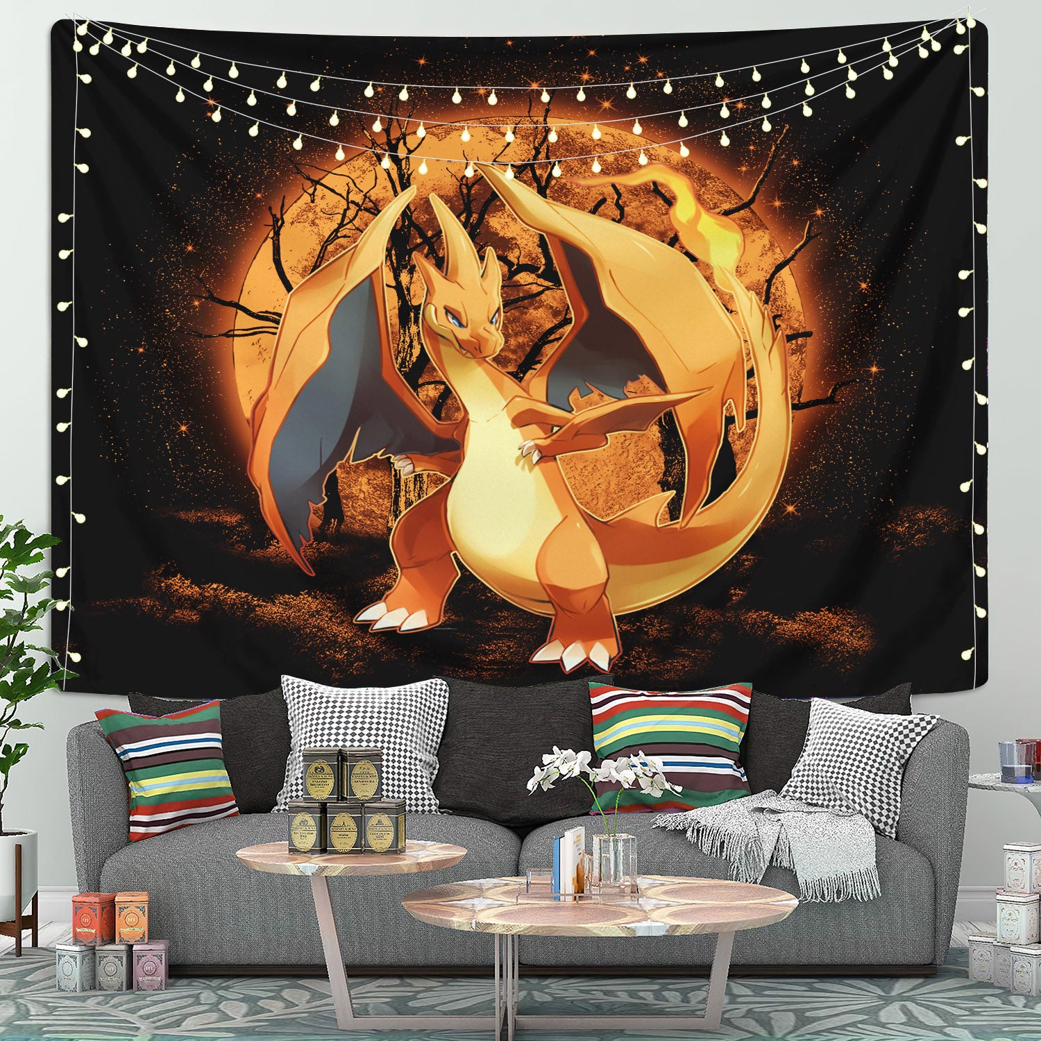 Pokemon Charizard Mega Y Moonlight Tapestry Room Decor