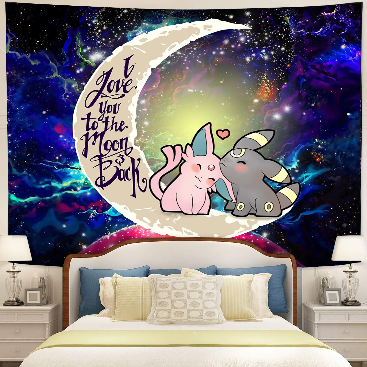 Pokemon Espeon Umbreon Love You To The Moon Galaxy Tapestry Room Decor