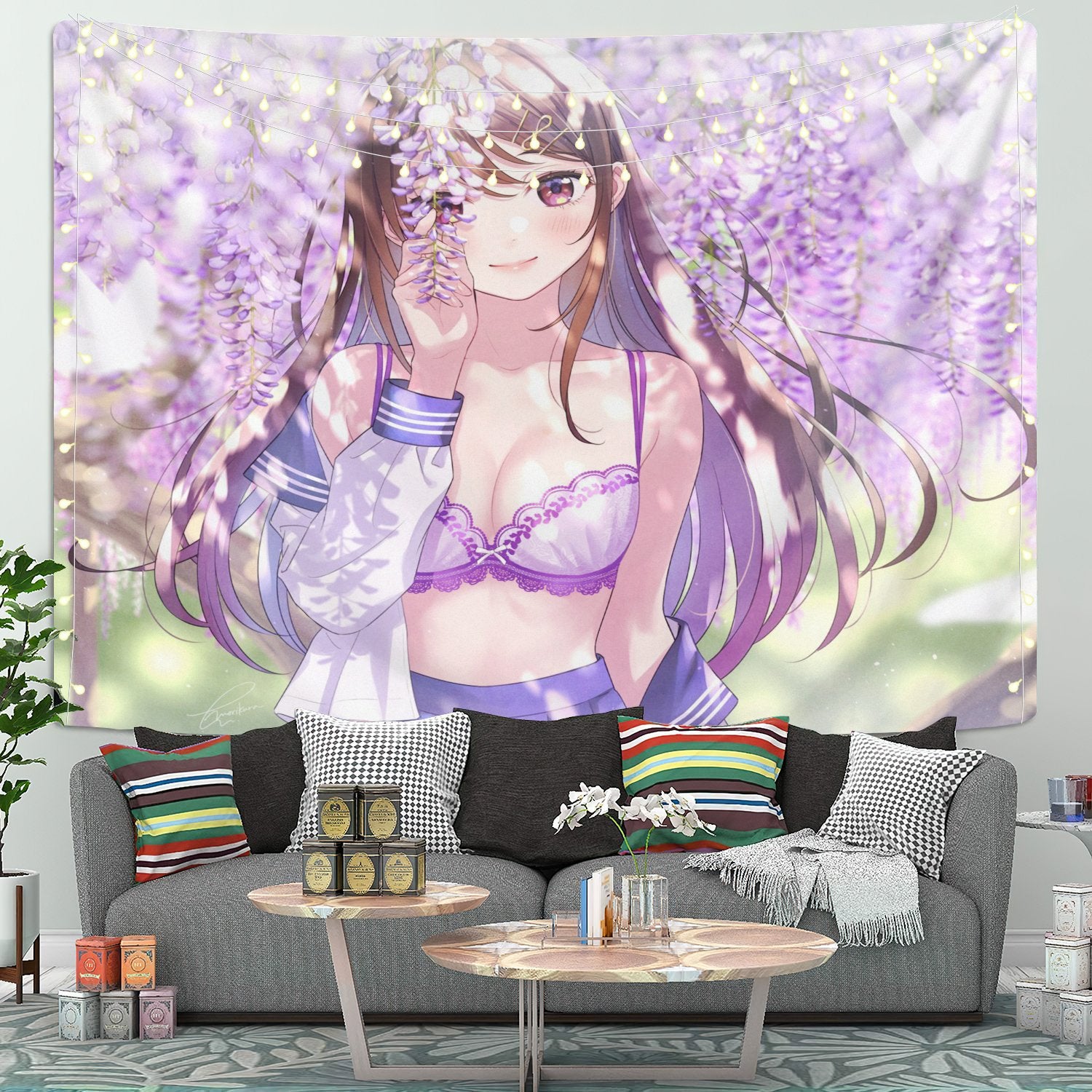 Sexy Anime Girl Under Tree Tapestry Room Decor