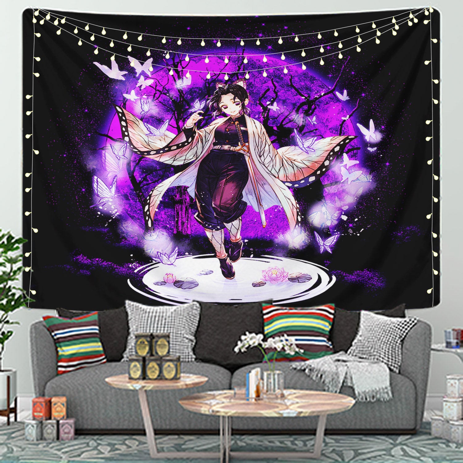Shinobu Demon Slayer Moonlight Tapestry Room Decor