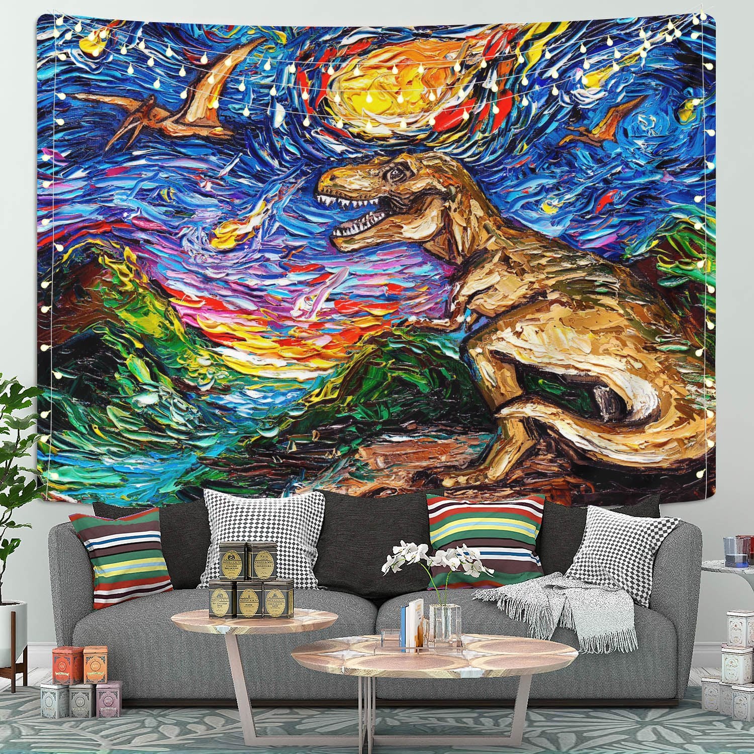 Starry Night Dinosaurs Tapestry Room Decor