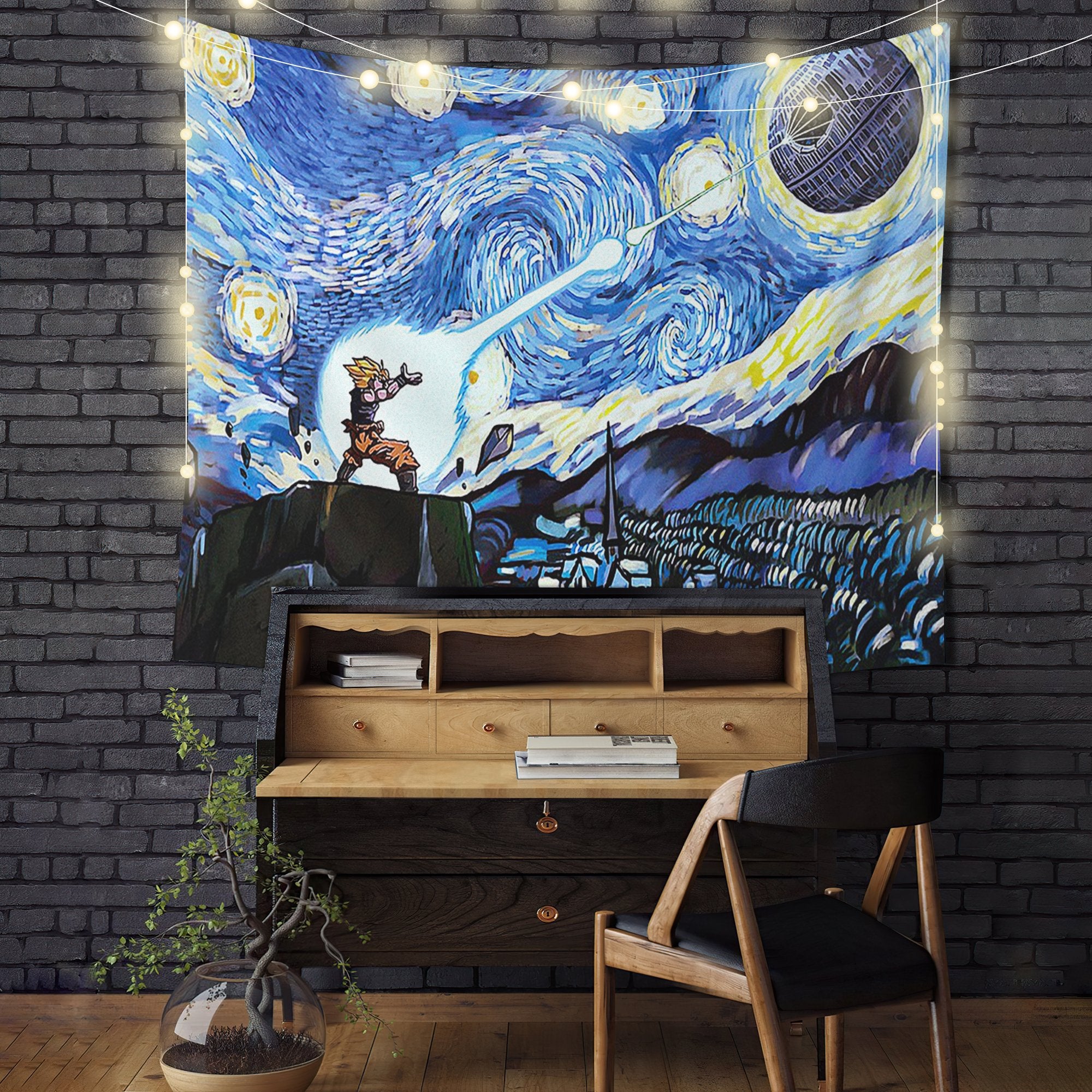 Starry Night Goku Vs Deadstar Tapestry Room Decor