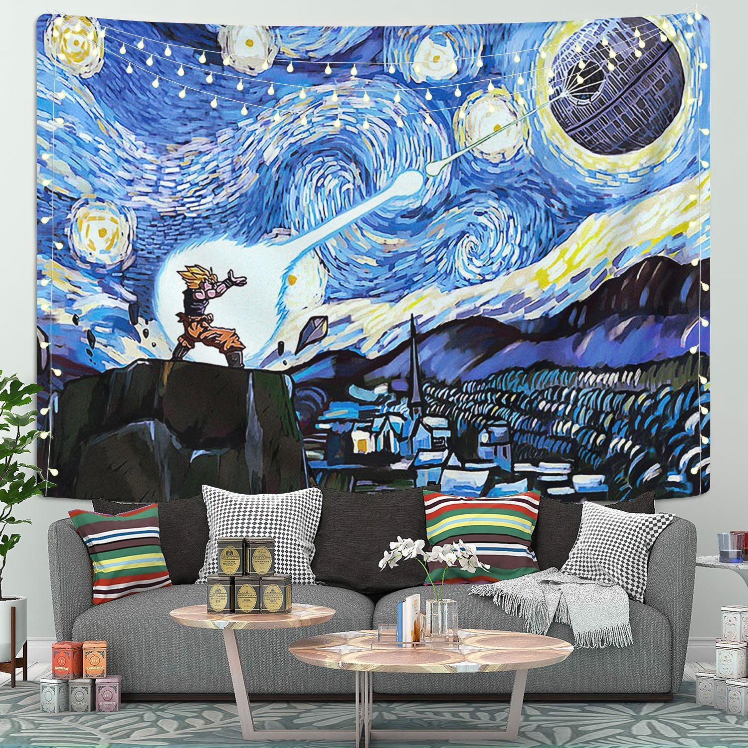 Starry Night Goku Vs Deadstar Tapestry Room Decor