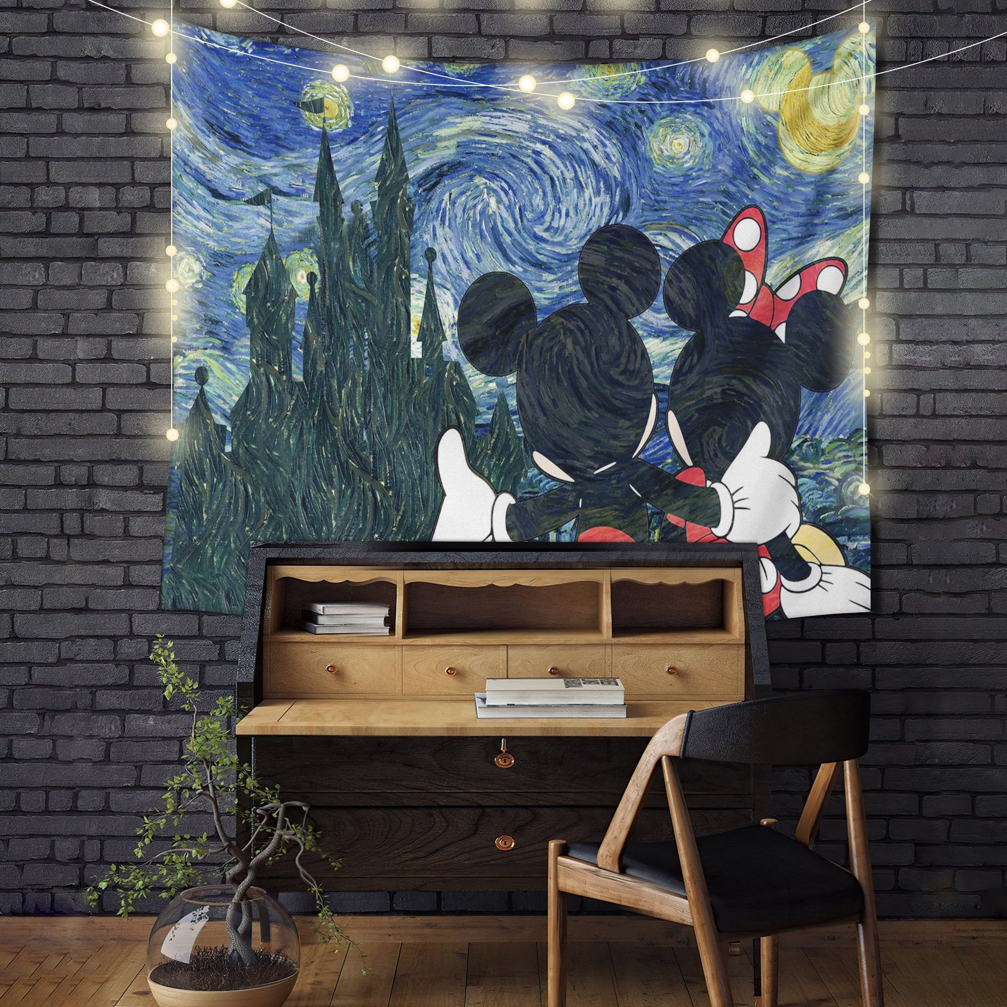 Starry Night Mice Love Tapestry Room Decor