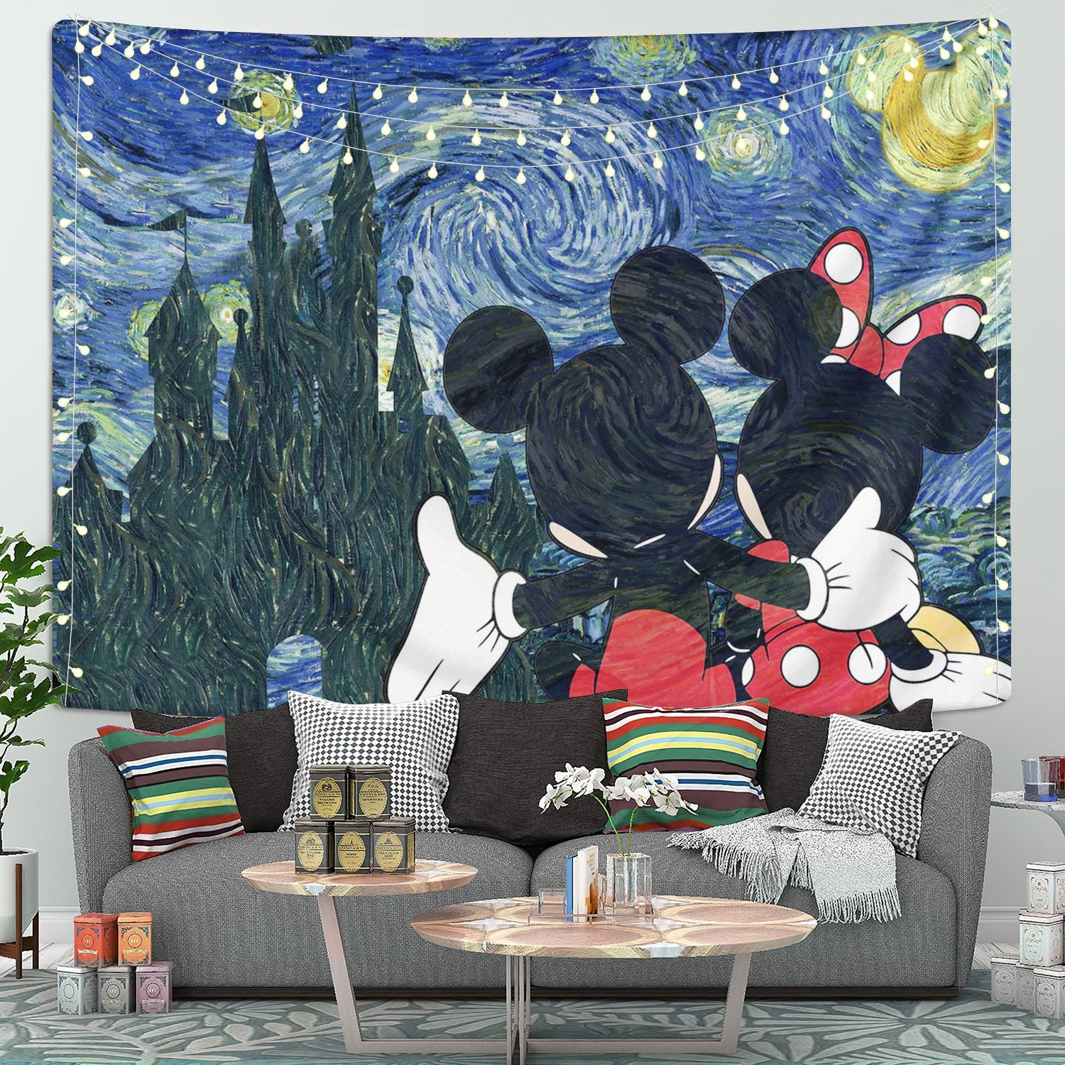 Starry Night Mice Love Tapestry Room Decor