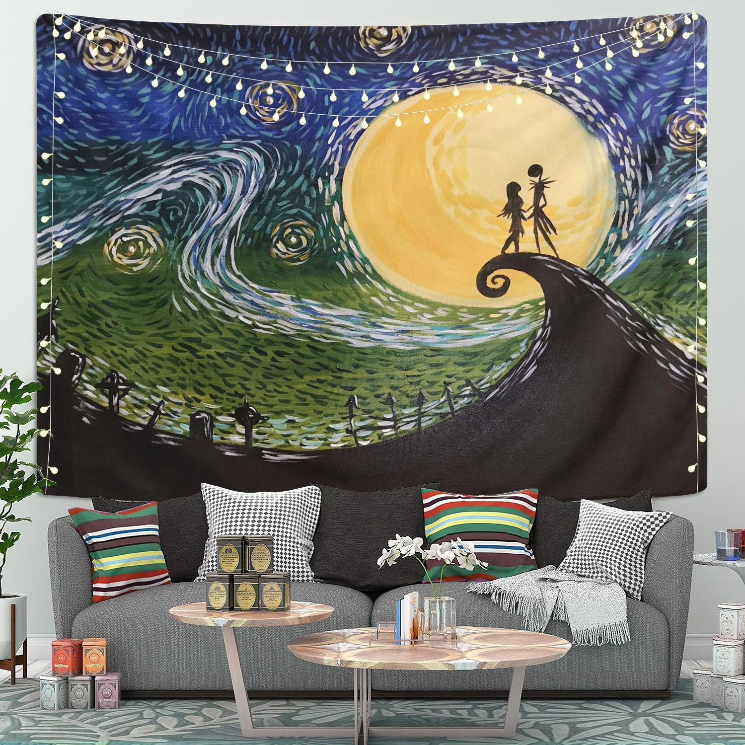 Starry Night Nightmare Before Christmas Tapestry Room Decor