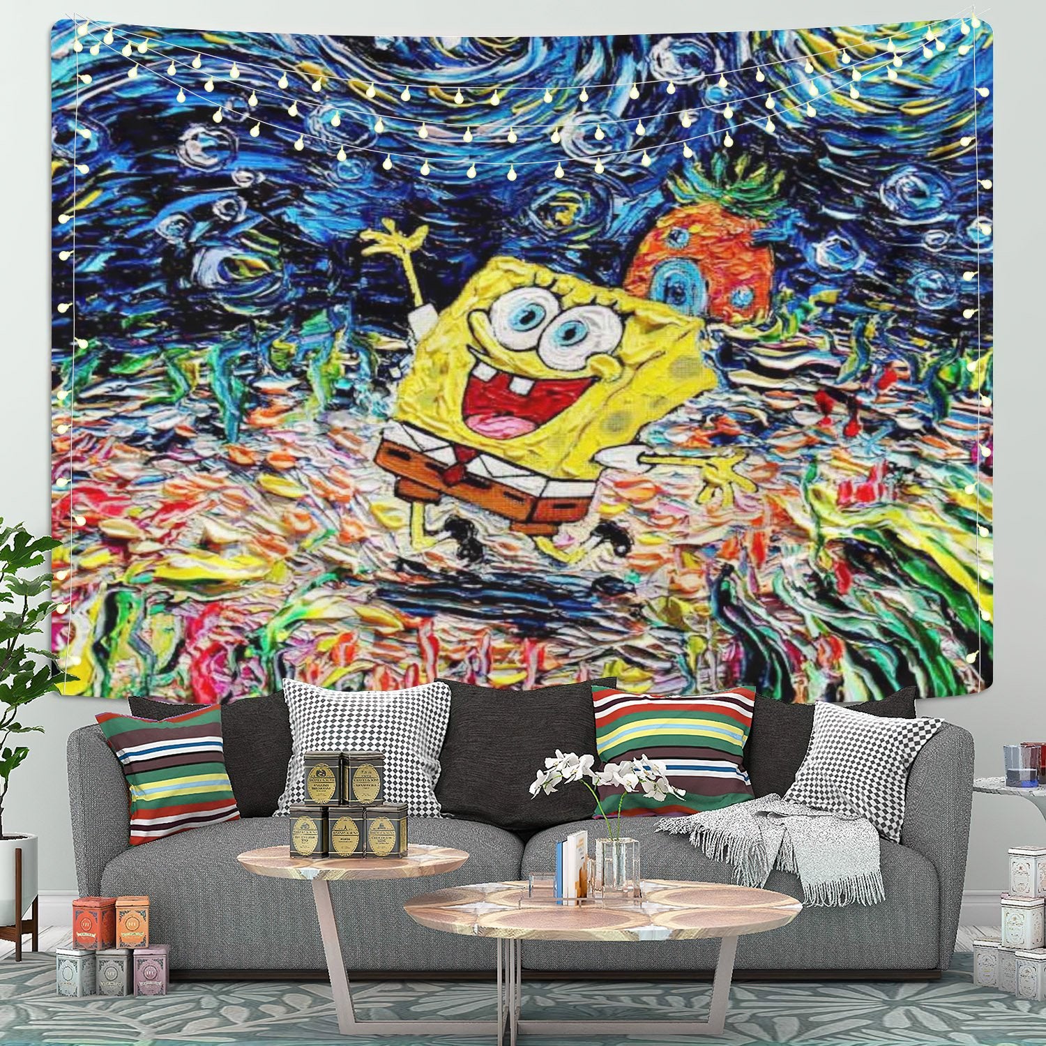 Starry Night SpongeBob Tapestry Room Decor
