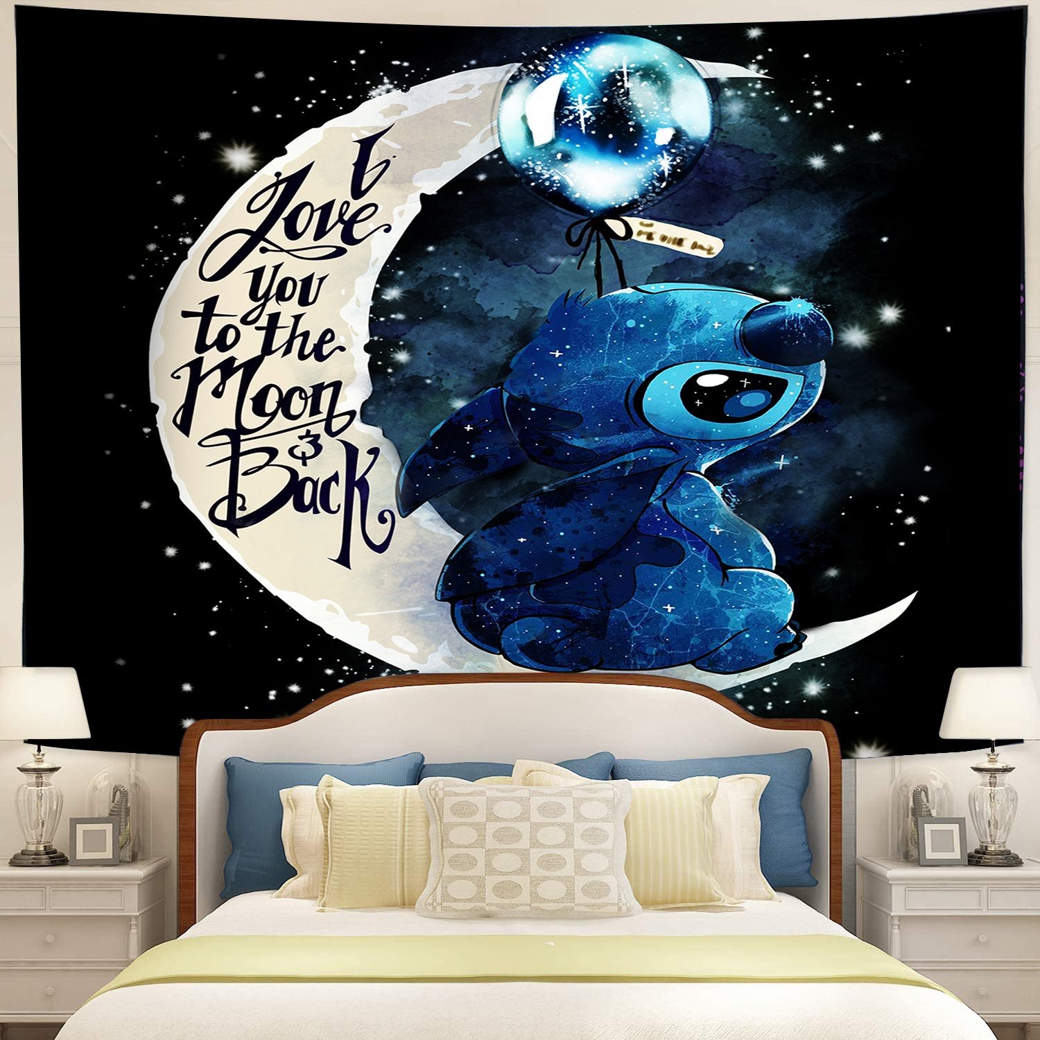 Stitch Love Moon And Back Tapestry Room Decor
