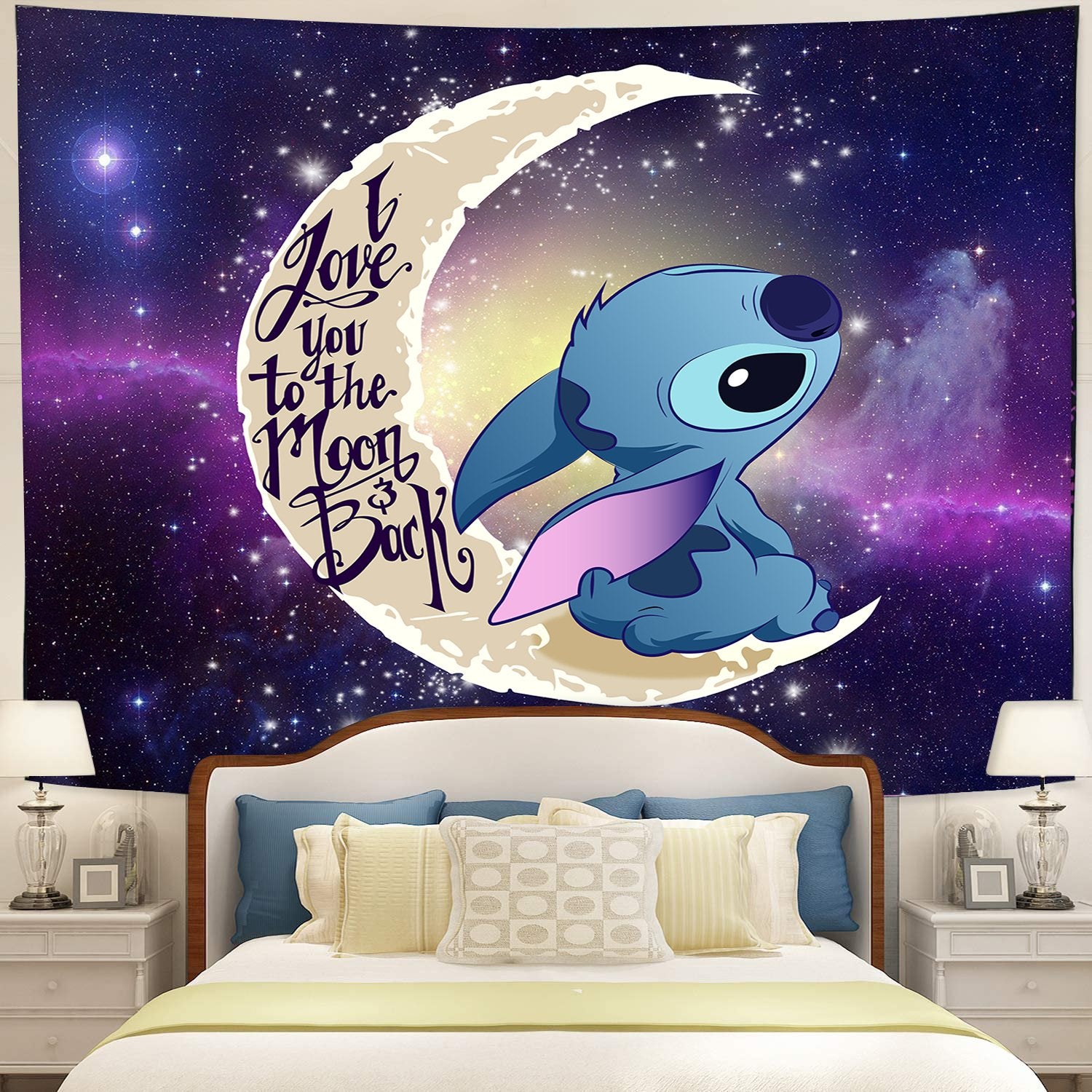 Stitch Love You To The Moon Tapestry Room Decor