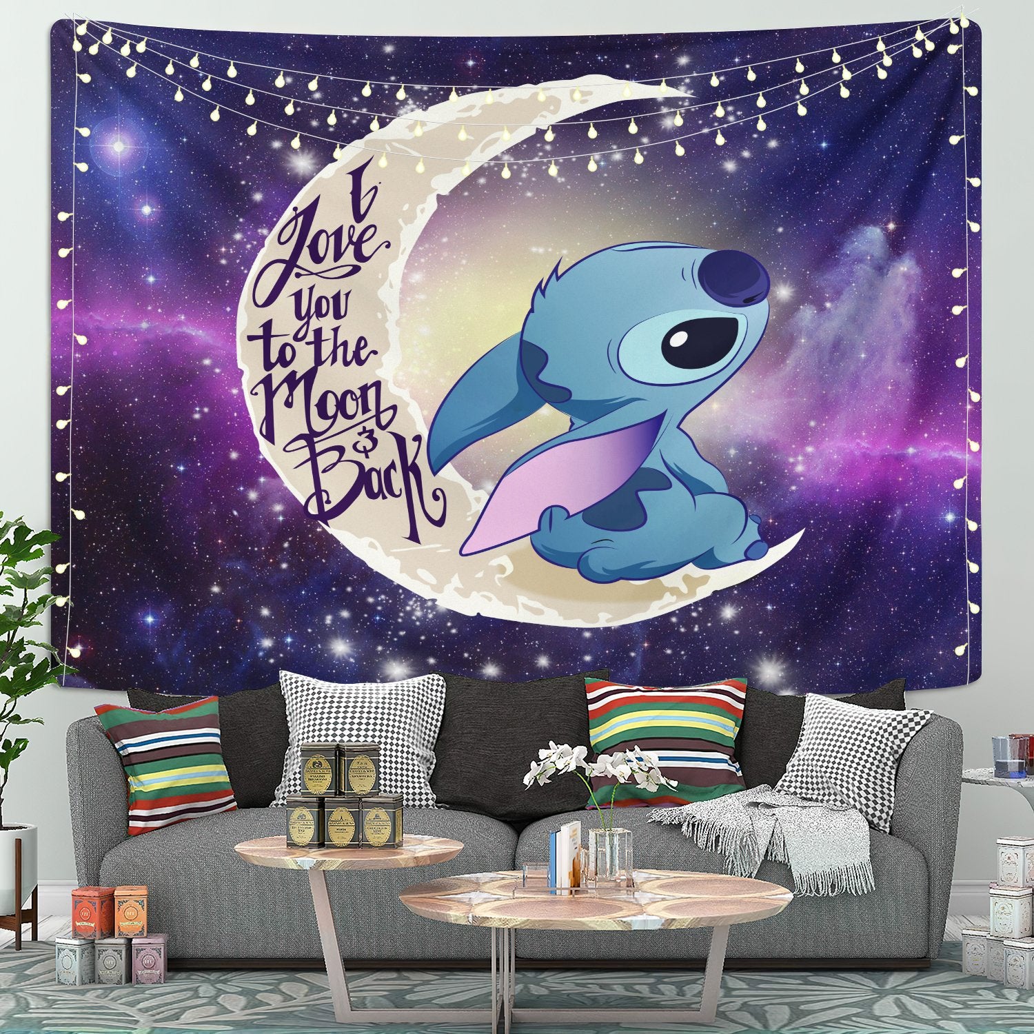 Stitch Love You To The Moon Tapestry Room Decor