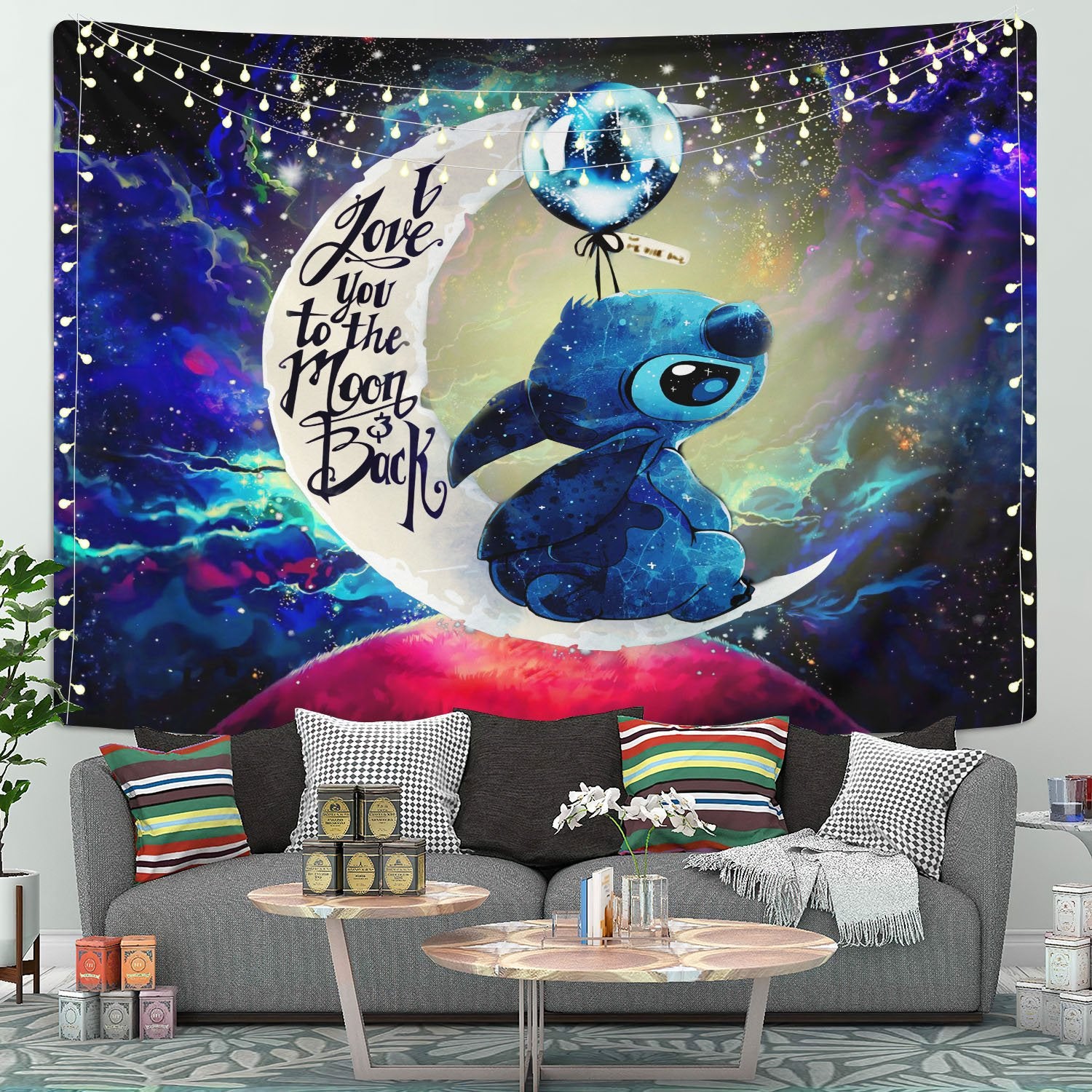 Stitch Love You Moon And Back Tapestry Room Decor