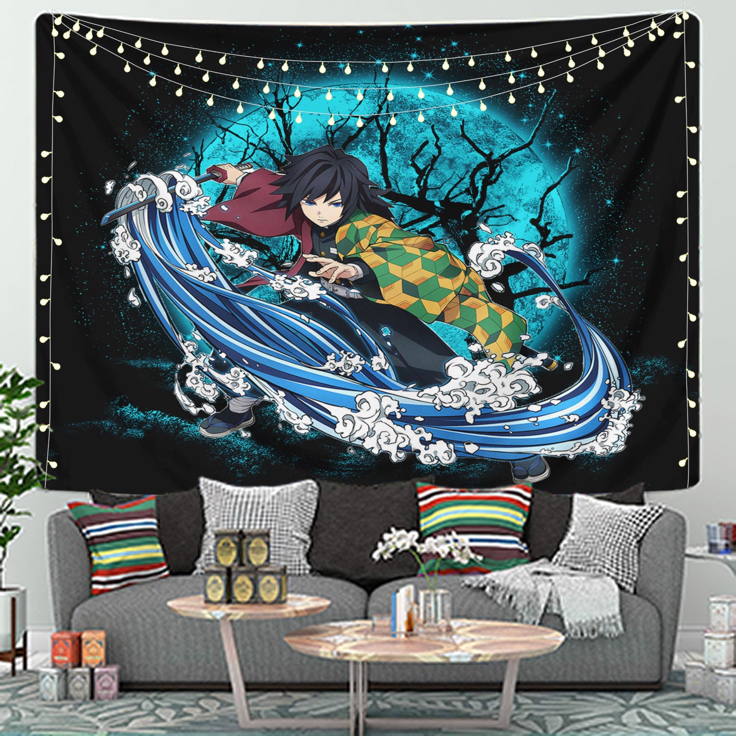 Tomioka Giyuu Demon Slayer Moonlight Tapestry Room Decor