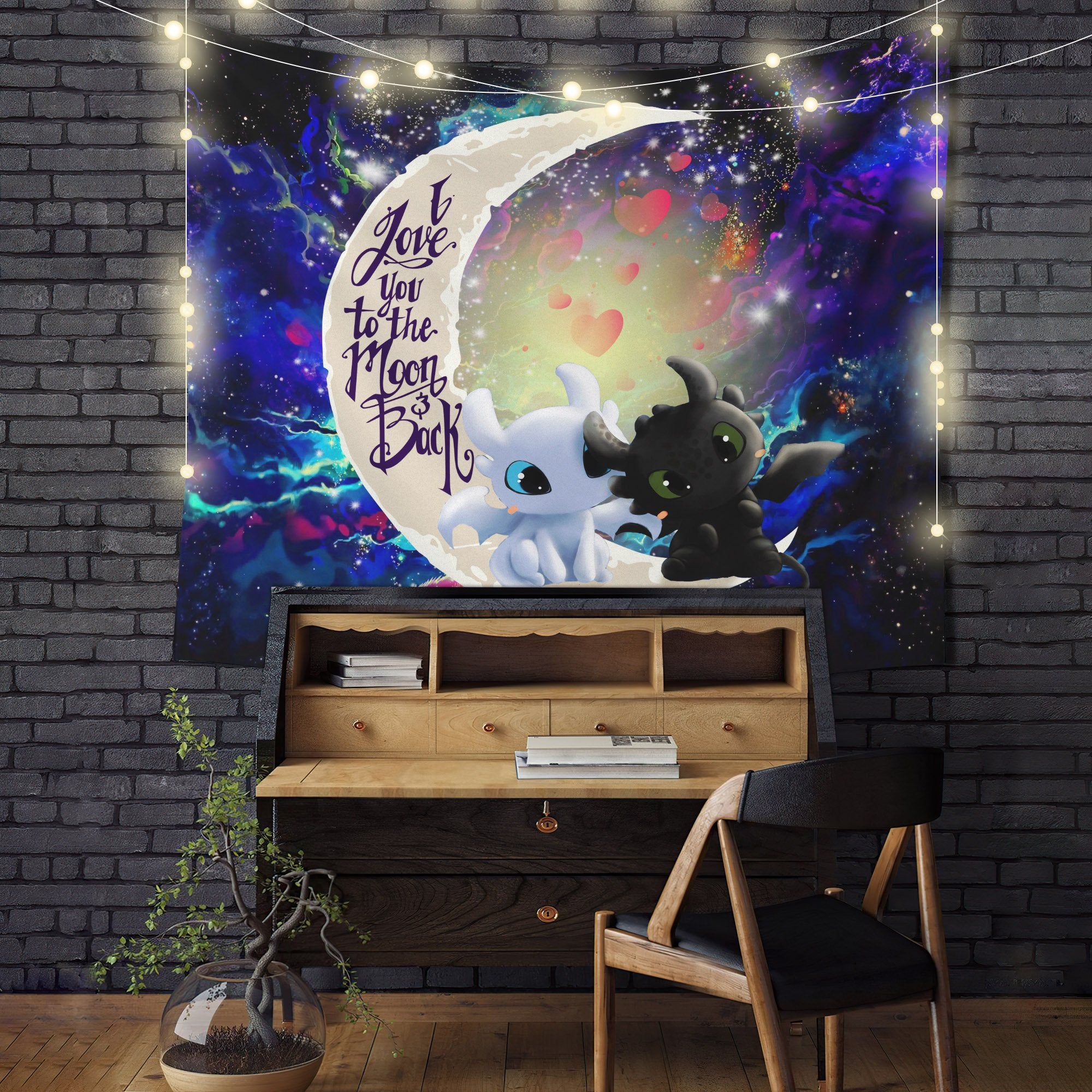 Toothless Light Fury Night Fury Moon And Back Galaxy Tapestry Room Decor