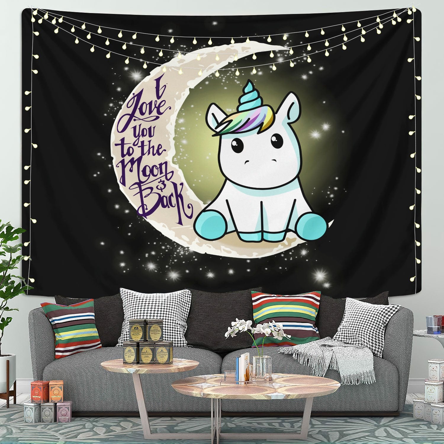 Unicorn Love You To The Moon Tapestry Room Decor