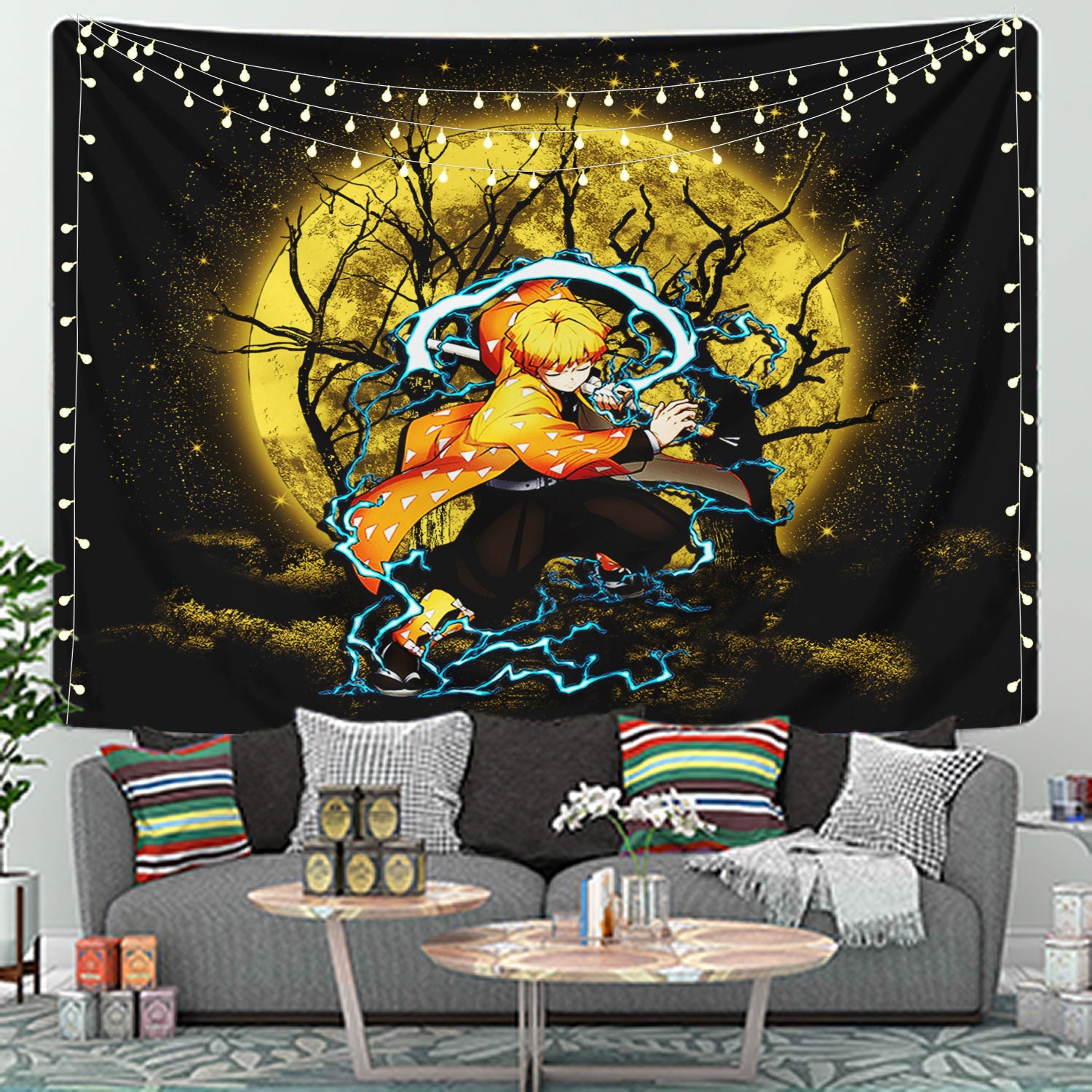 Zenitsu Demon Slayer Moonlight Tapestry Room Decor