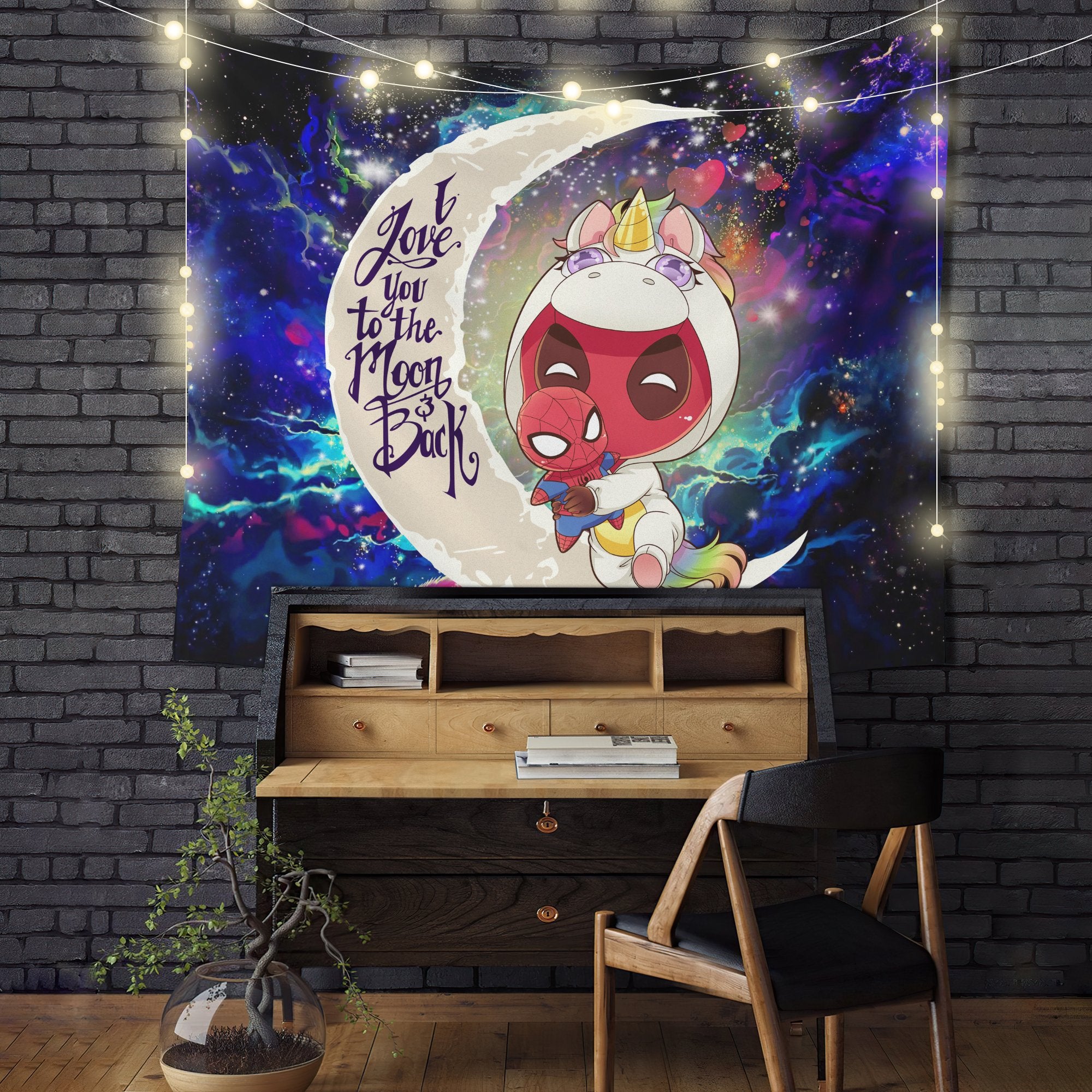 Unicorn Deadpool And Spiderman Avenger Moon And Back Galaxy Tapestry Room Decor