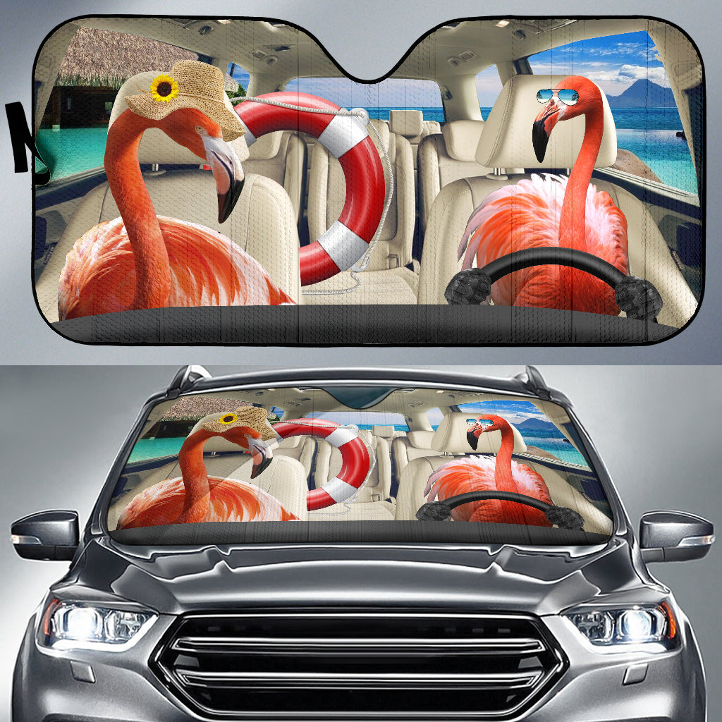Funny Flamingo Couple Car Auto Sunshades