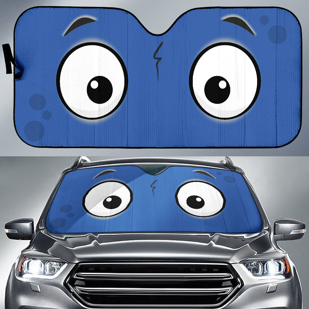 Blue Slight Surprised Cartoon Eyes Car Auto Sunshades