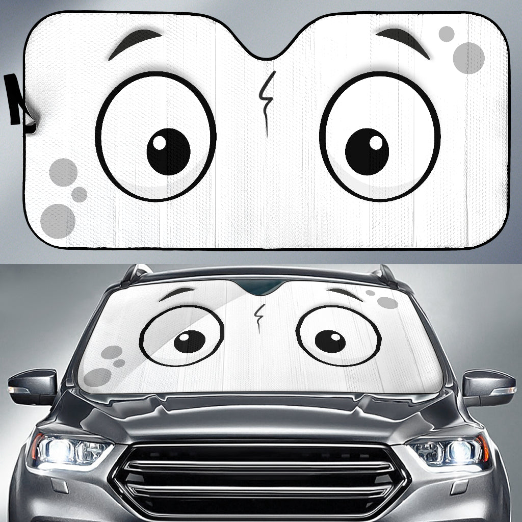 White Slight Surprised Cartoon Eyes Car Auto Sunshades