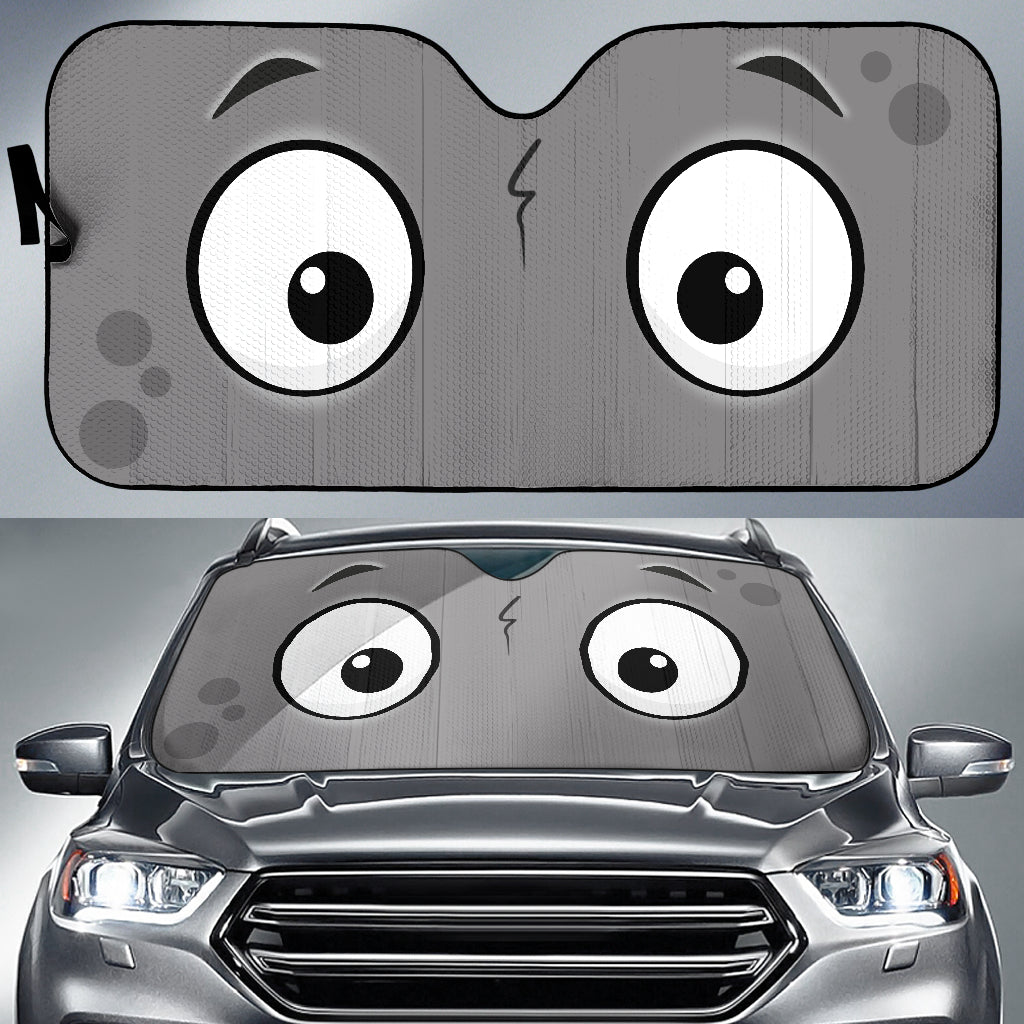 Grey Slight Surprised Cartoon Eyes Car Auto Sunshades