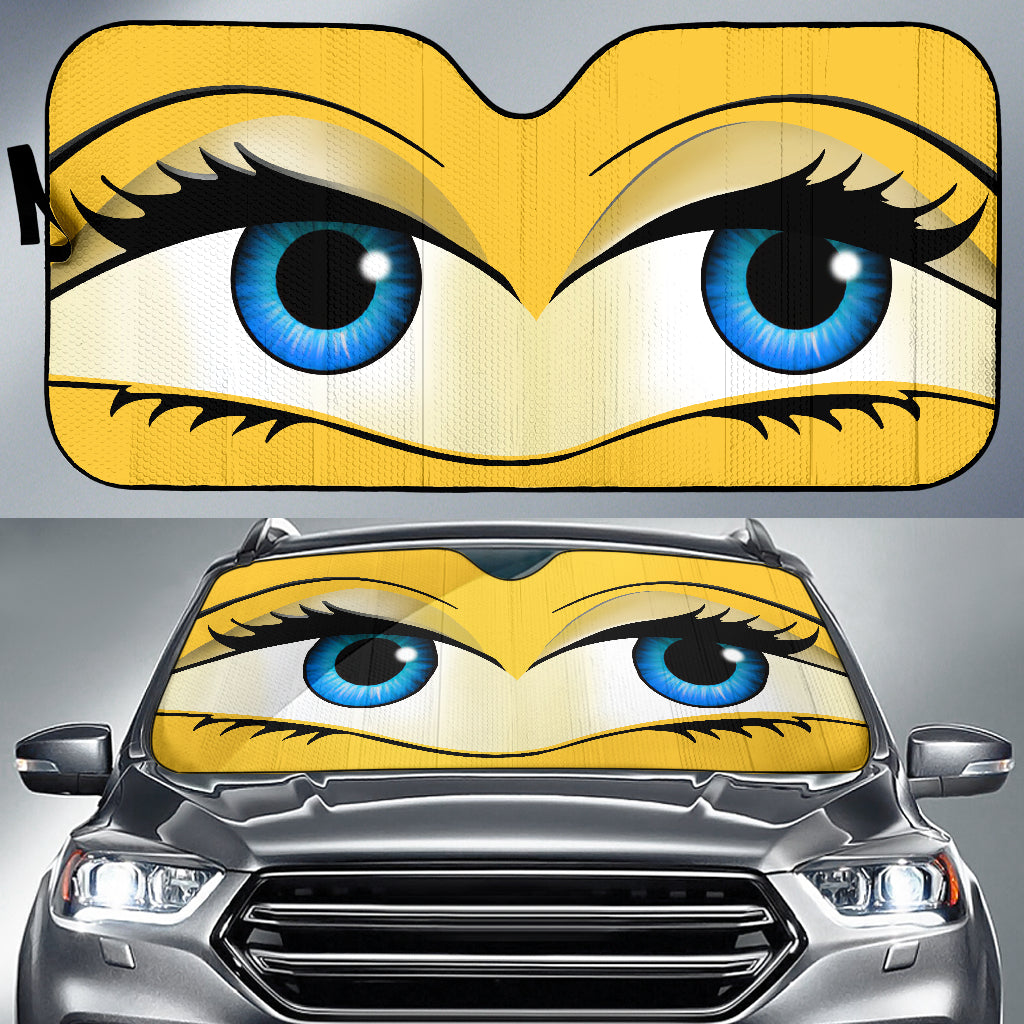 Funny Cute Anime Lady Cartoon Girly Yellow Car Auto Sunshades