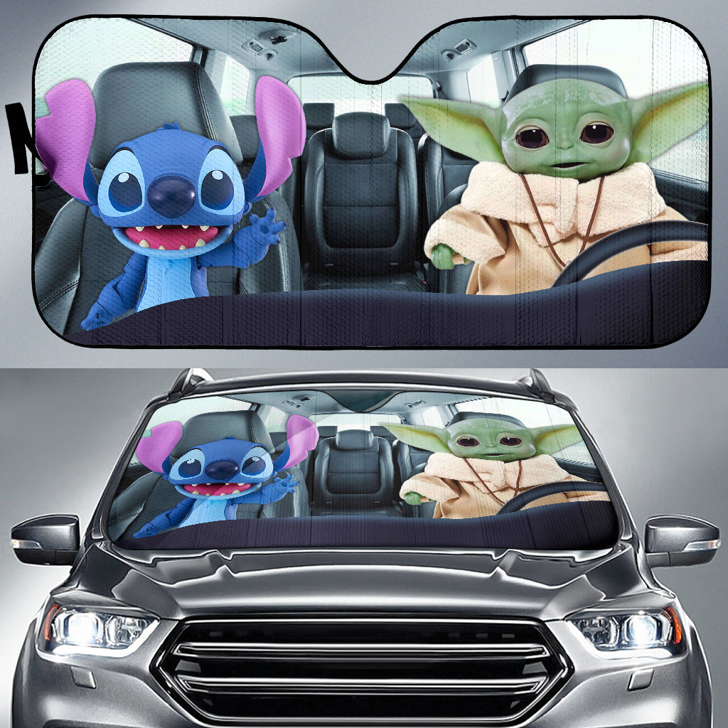 Baby Yoda And Stick Car Auto Sunshades