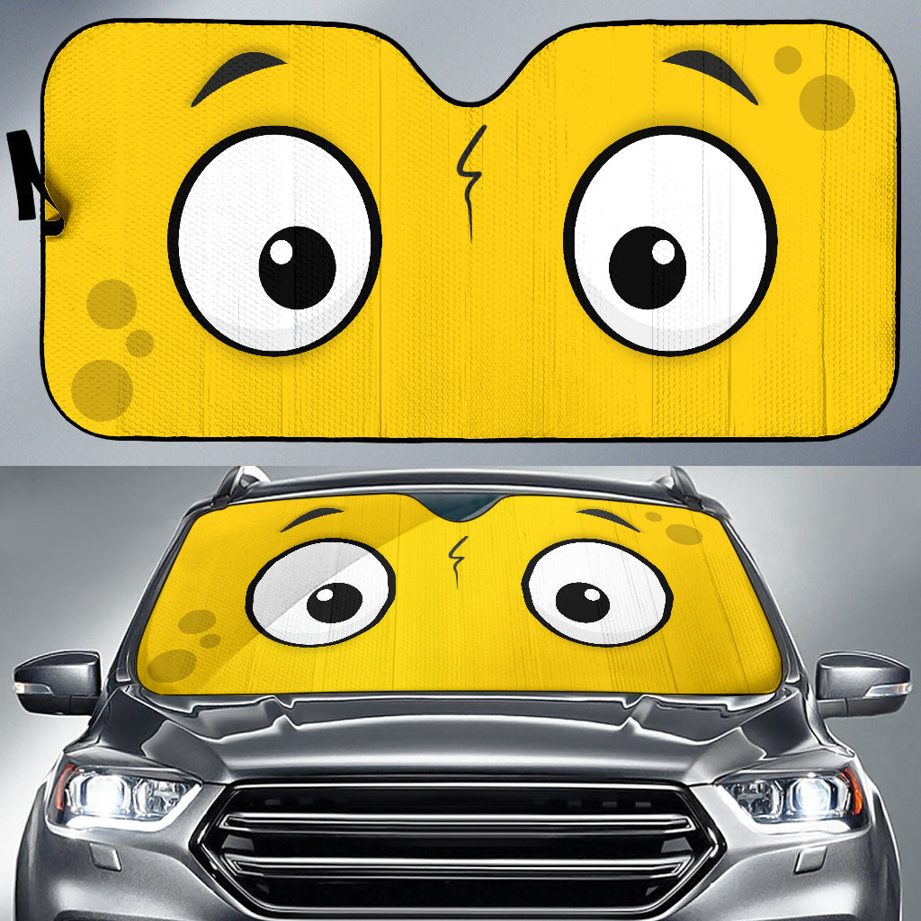 Yellow Slight Surprised Cartoon Eyes Car Auto Sunshades