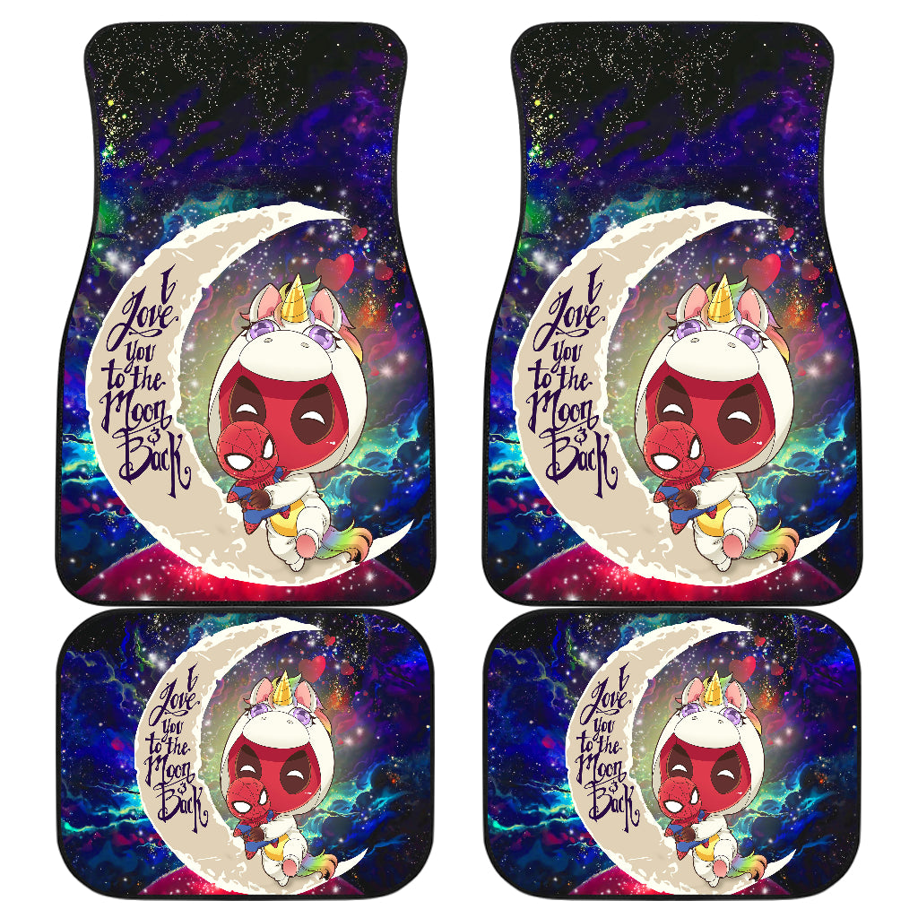 Cute Unicorn Deadpool And Spiderman Love You To The Moon Galaxy Car Mats